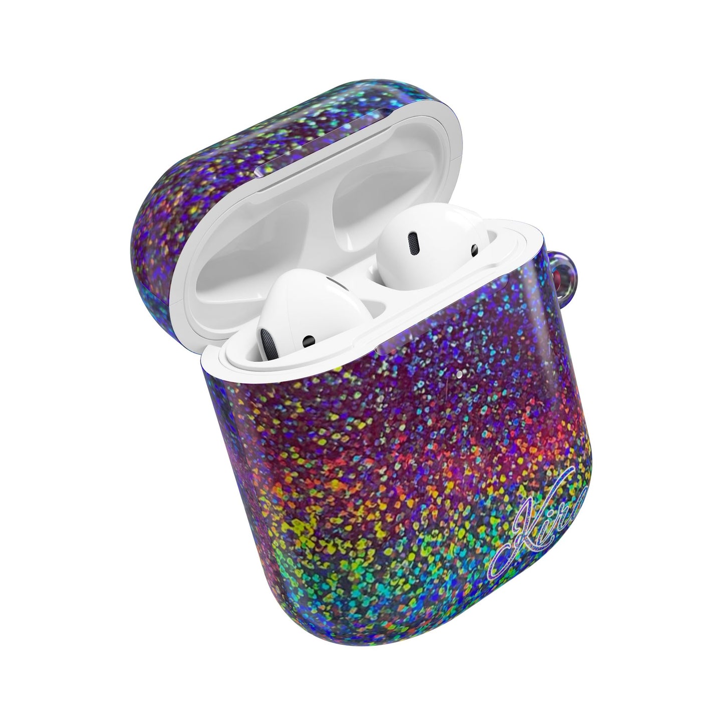 Holographic Rainbow Glitter Print Earbud Case - Personalized Name Option