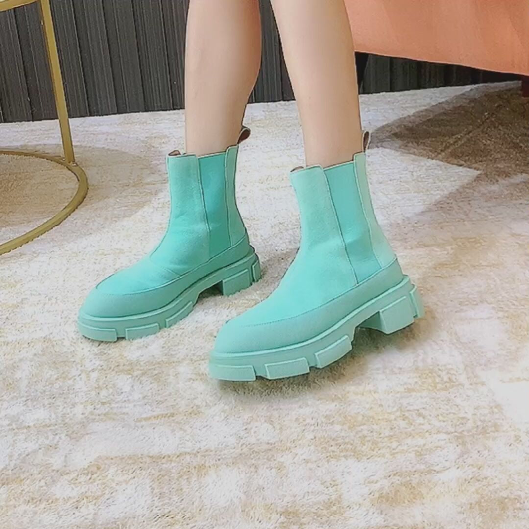 Muffin Thick-Soled Martin Boots Heightened Frosted Suede Chelsea Boots Green Small Short Boots Women's Trend