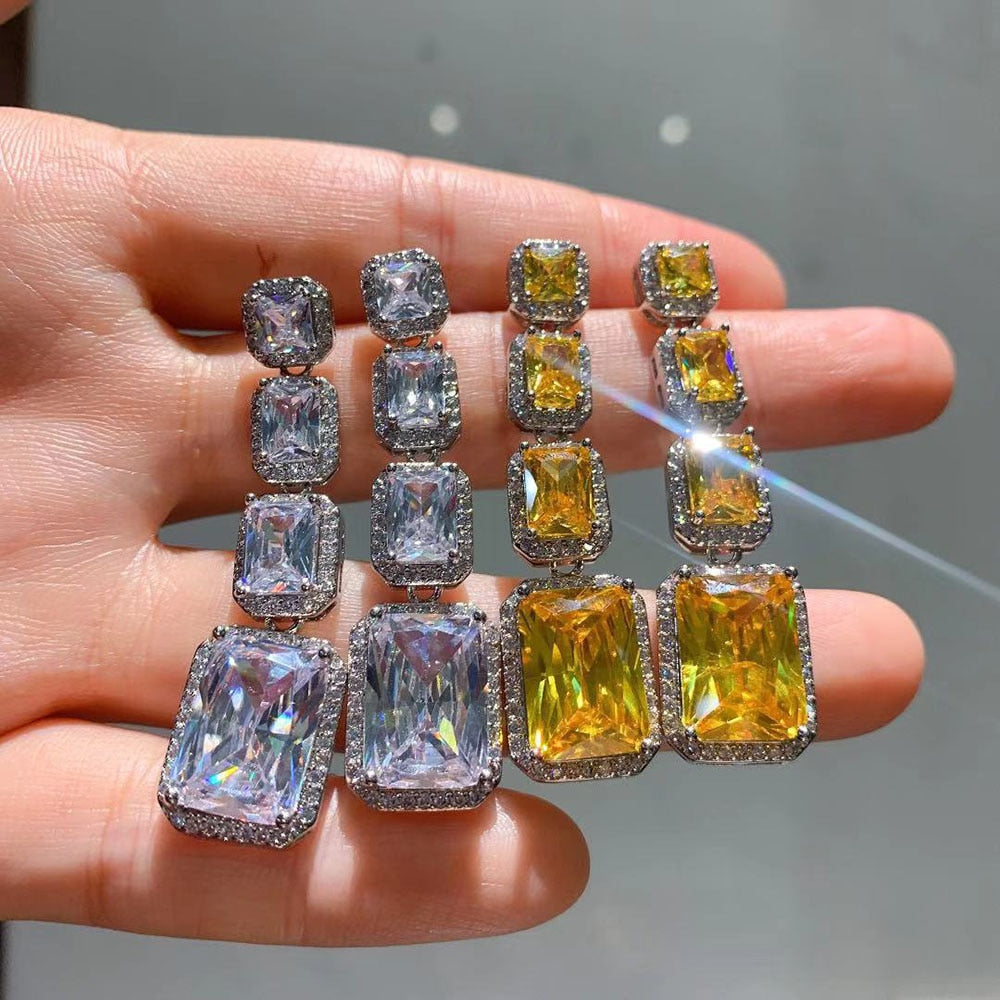 New Luxury Topaz High Carbon Diamond Drop Dangle Earrings Vintage Wedding Engagement Fine Jewelry Gift for Women