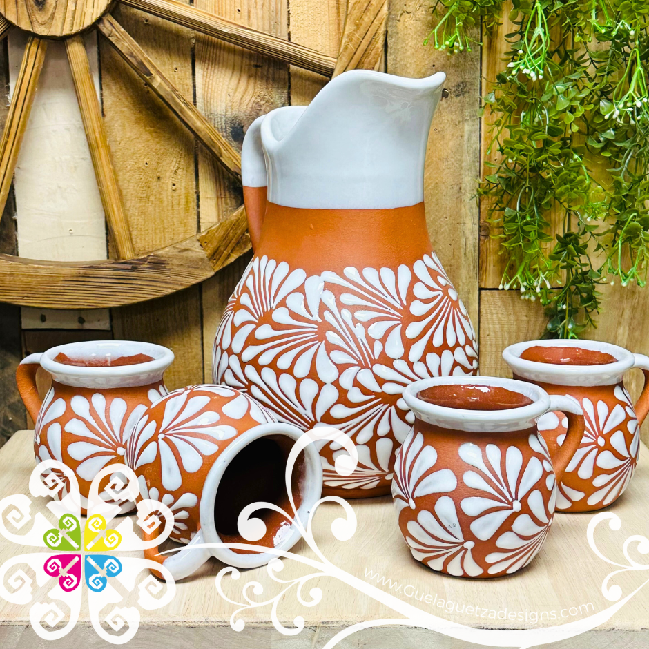 Natural/White Espiga Pato Pitcher Set - 4 Mugs