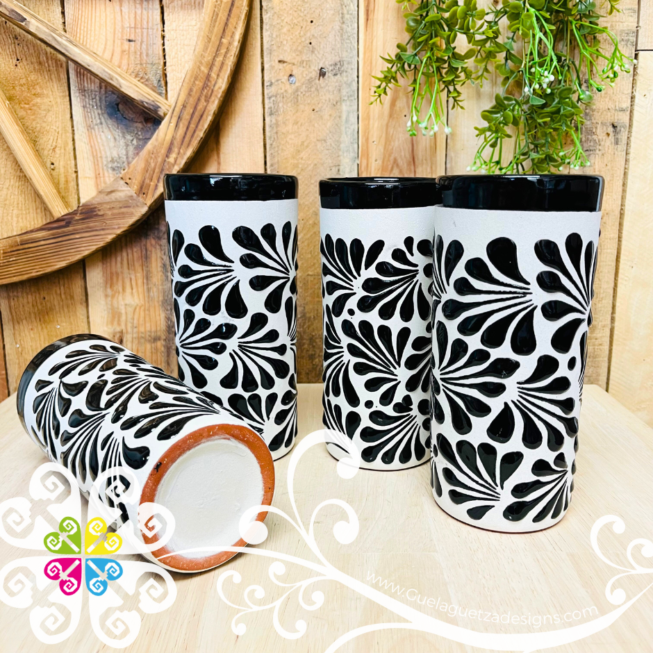 Set of 4 Black with White Espiga Cilindro Tall Cup - Set Clay Cup
