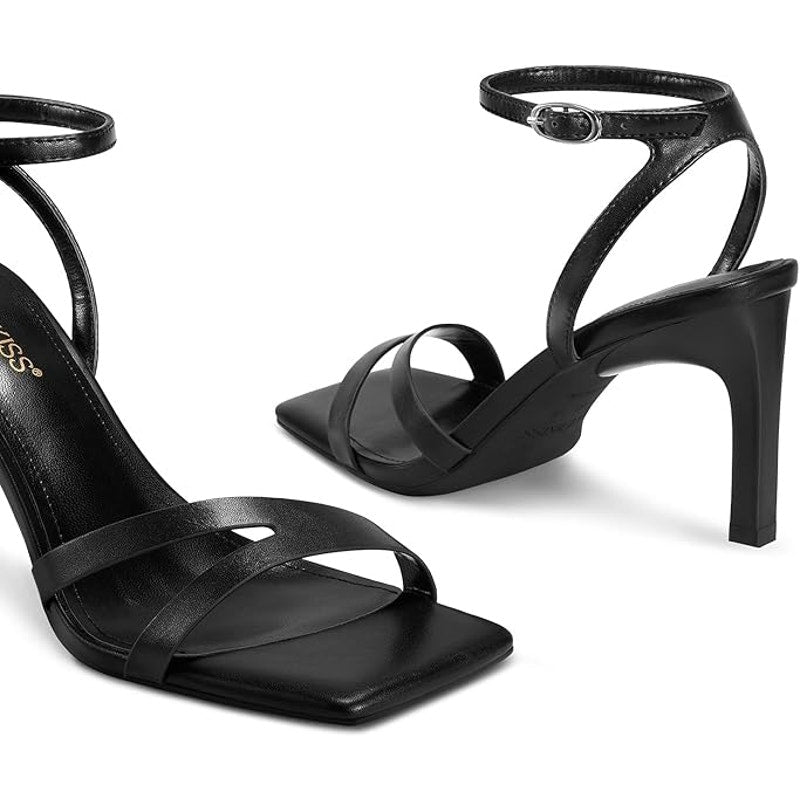 Wet Kiss Womens Size 9 Black 3" Heels Open Square Toe Ankle Strap Shoes