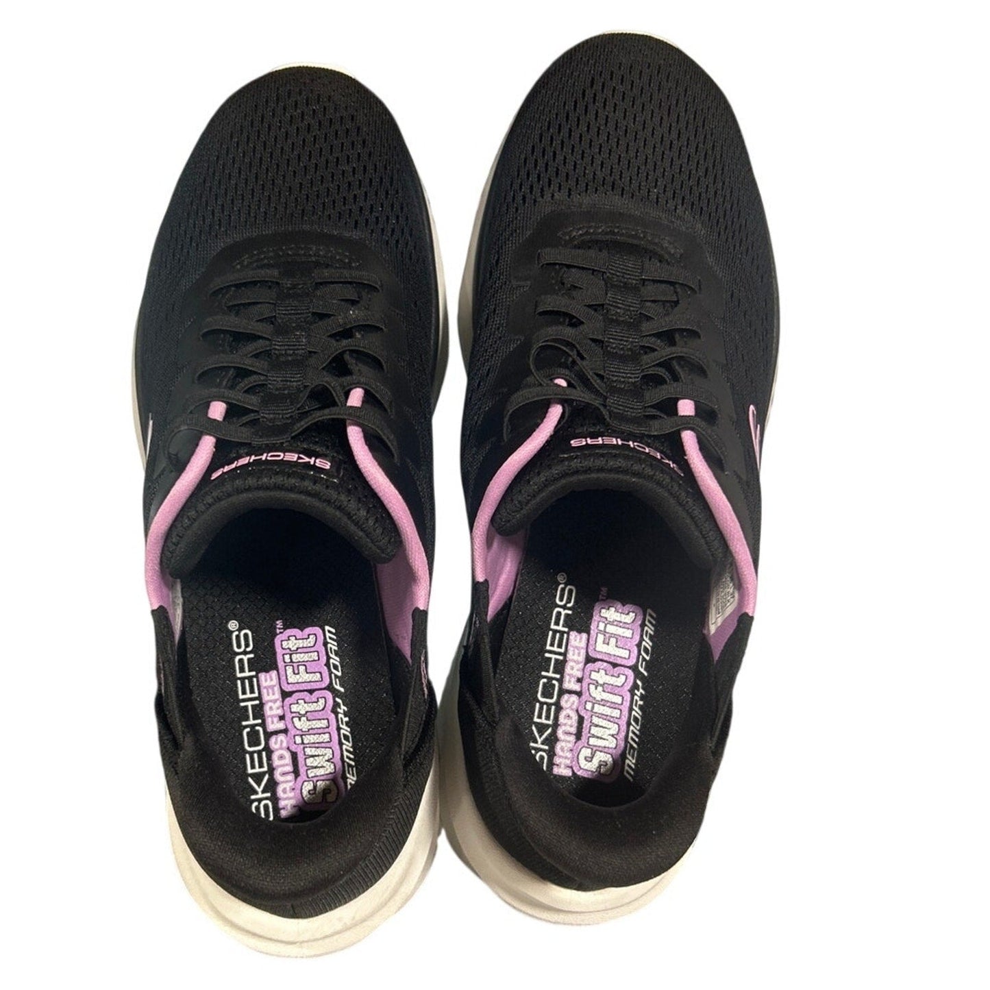 Skechers Womens Size 7.5 Black Pink Mesh Hands Free Swift Fit Shoes w Box