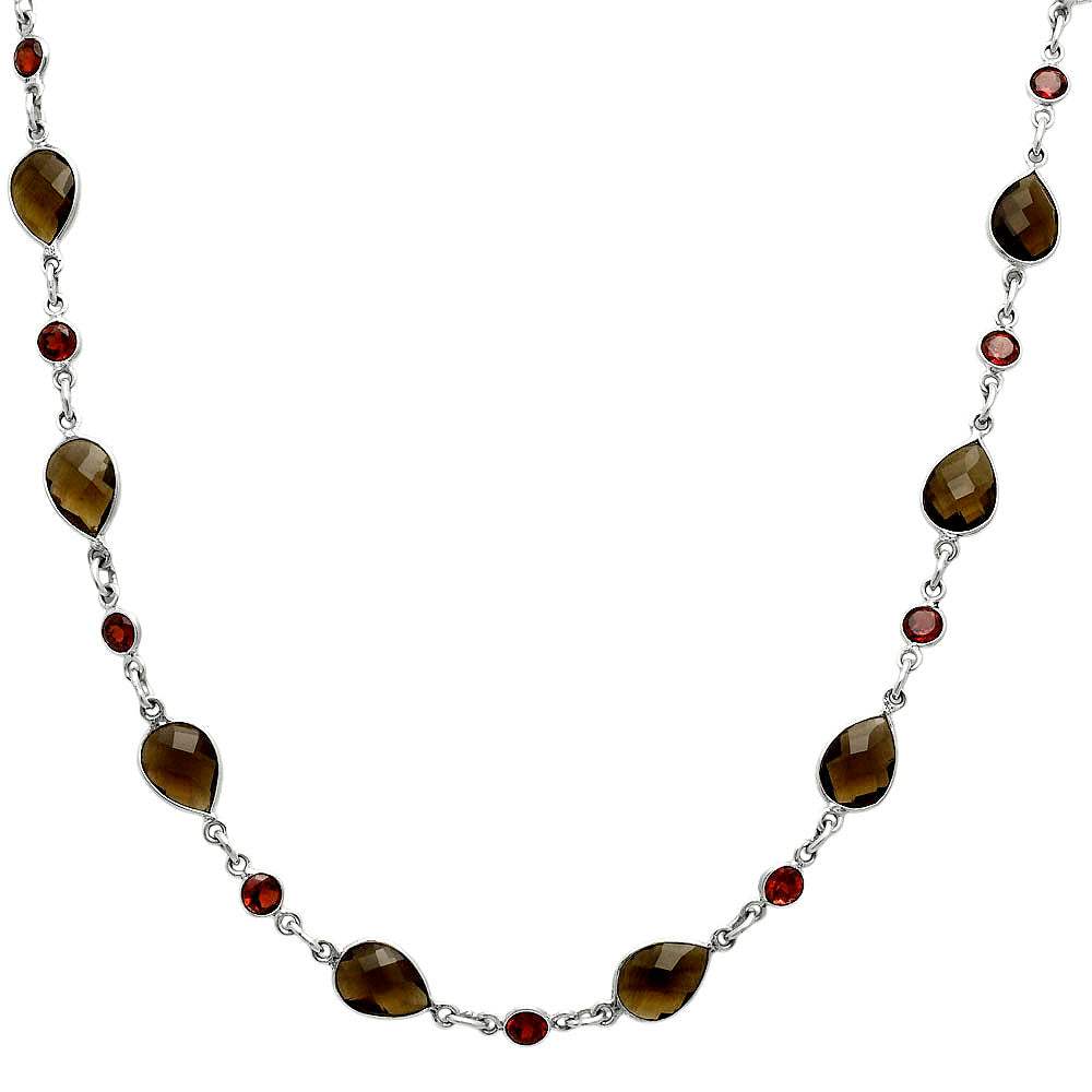 Premium Smoky Quartz Checker Briolette & Garnet Necklace N-1024 17-EN10054-1