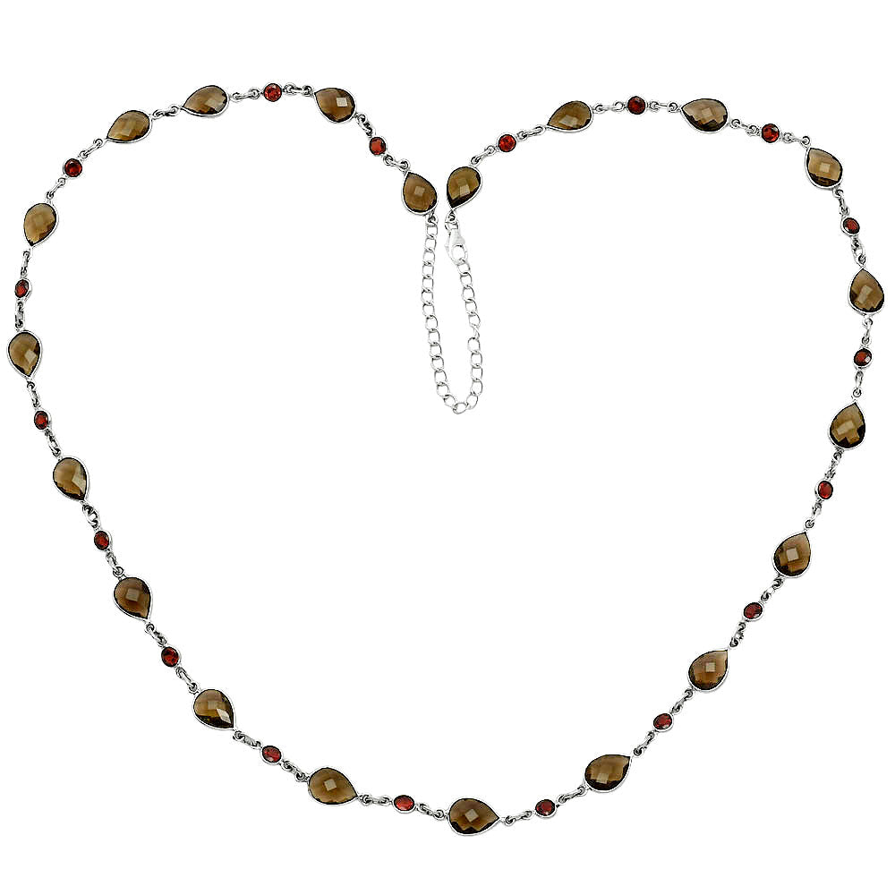 Premium Smoky Quartz Checker Briolette & Garnet Necklace N-1024 17-EN10054-3