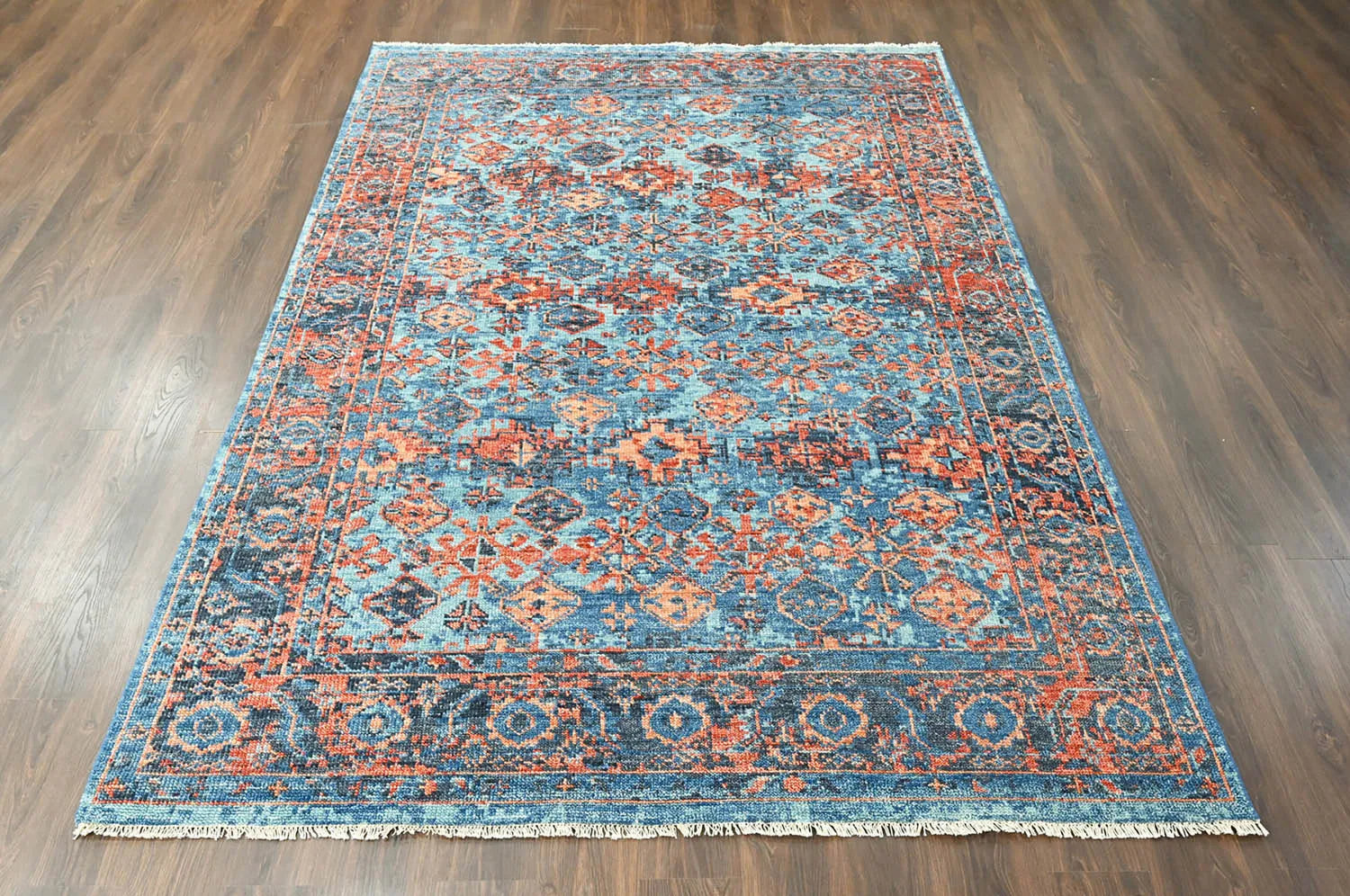 Multi Size Blue, Burnt Orange Hand Knotted Arts & Crafts 100% Wool Turkish Oushak Traditional Oriental Area Rug-2