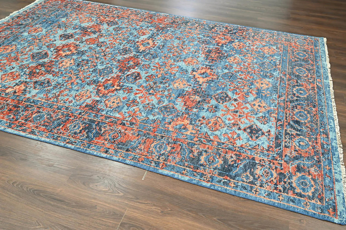Multi Size Blue, Burnt Orange Hand Knotted Arts & Crafts 100% Wool Turkish Oushak Traditional Oriental Area Rug-3