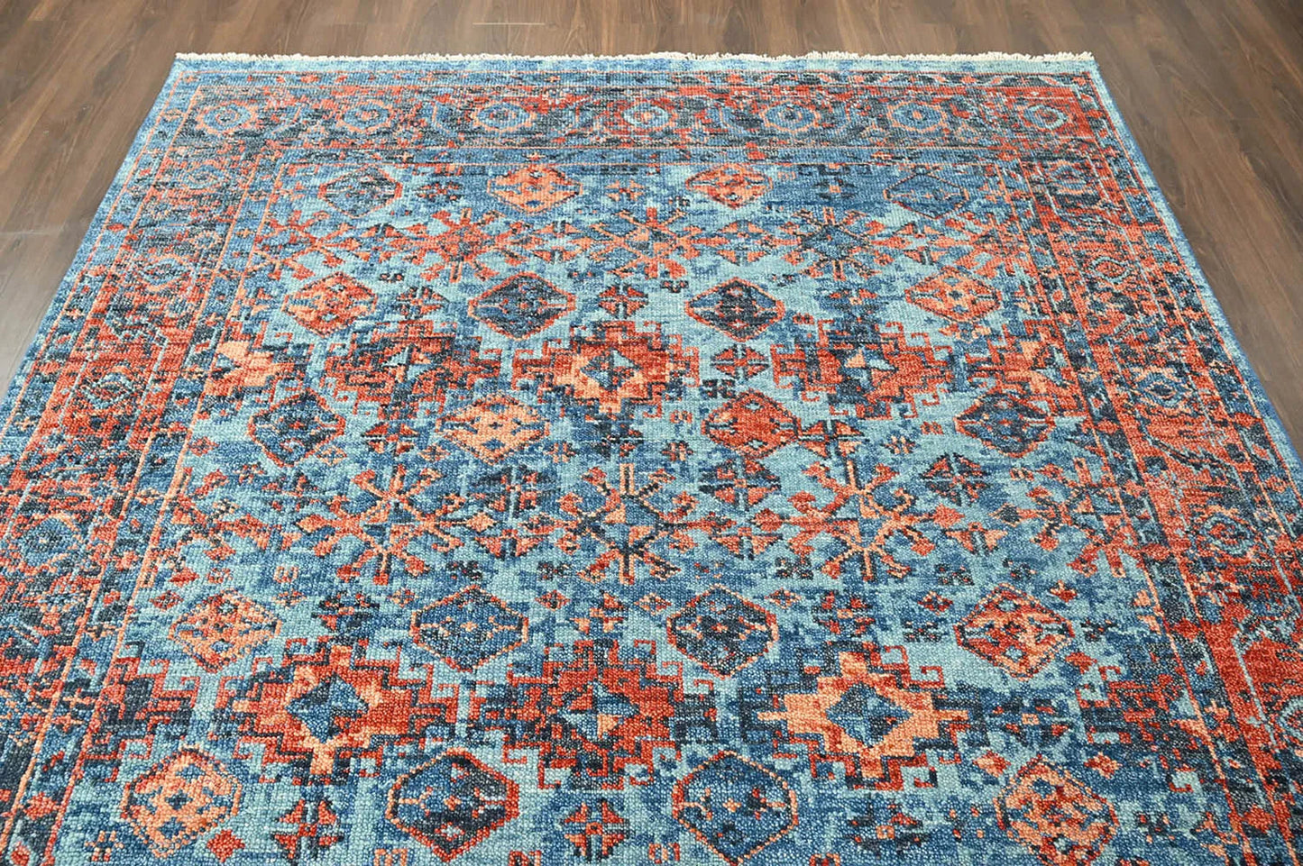Multi Size Blue, Burnt Orange Hand Knotted Arts & Crafts 100% Wool Turkish Oushak Traditional Oriental Area Rug-4
