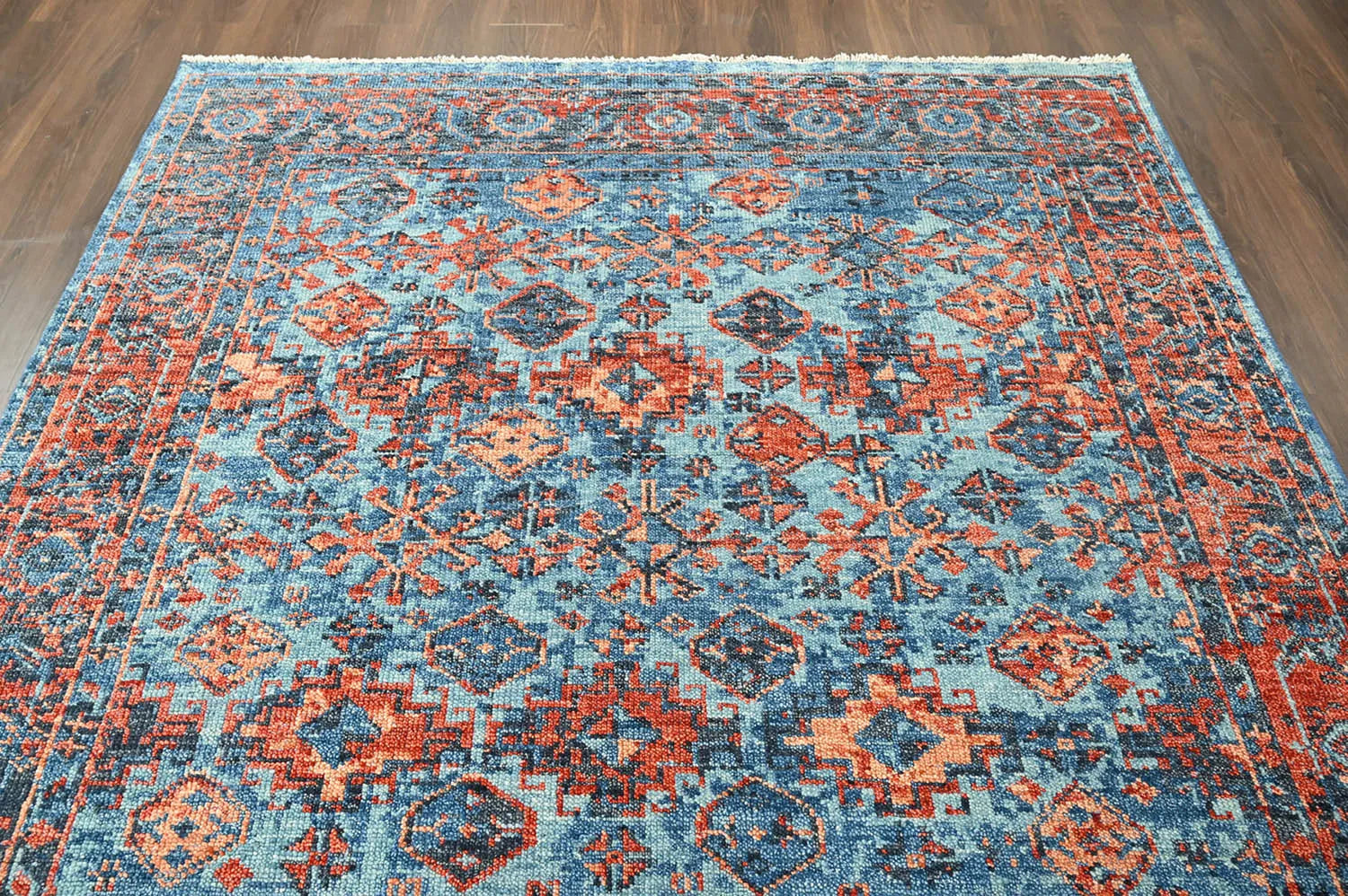 Multi Size Blue, Burnt Orange Hand Knotted Arts & Crafts 100% Wool Turkish Oushak Traditional Oriental Area Rug-4