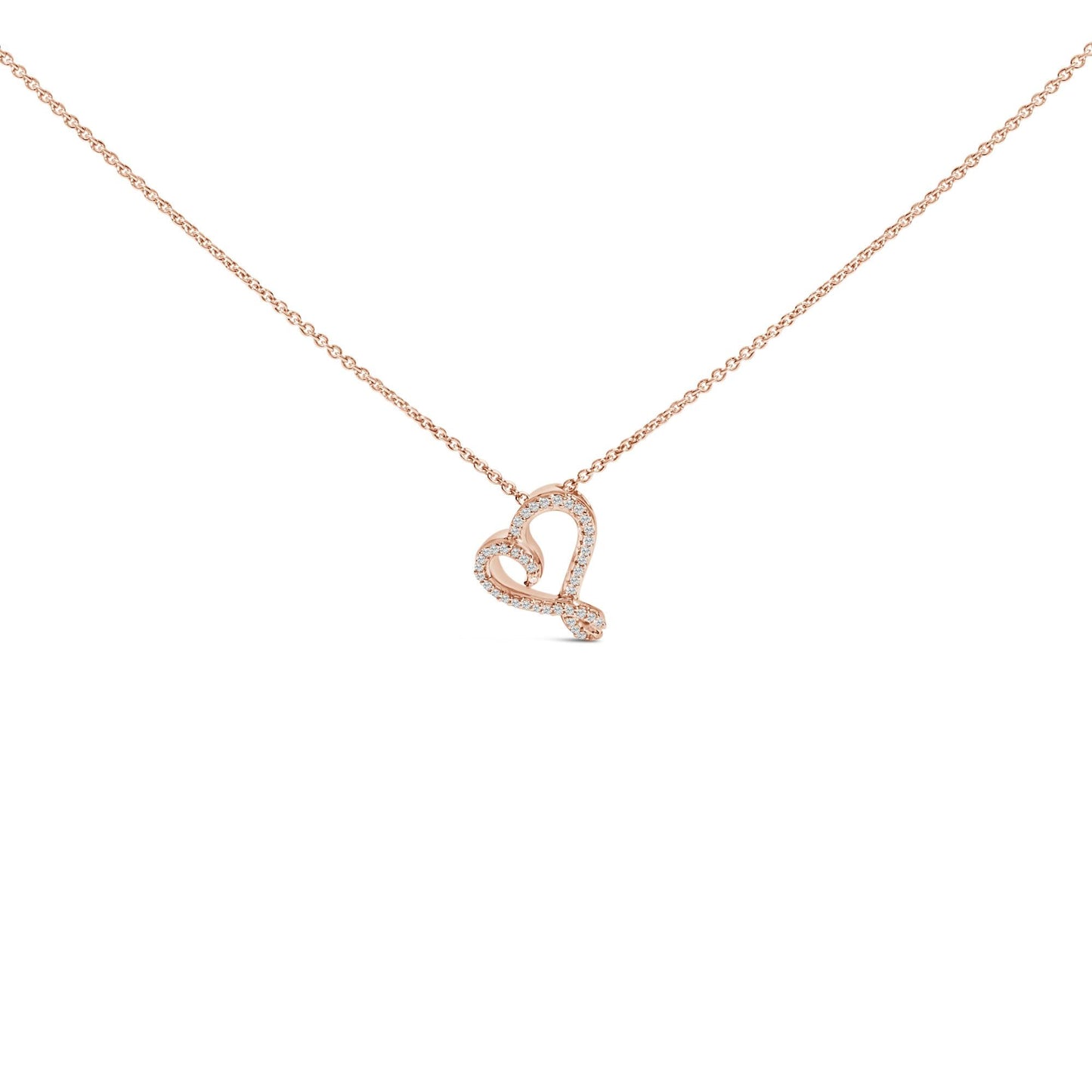 14k Rose Gold Plated Silver 1/10 Cttw Diamond Open Heart Pendant Necklace-0