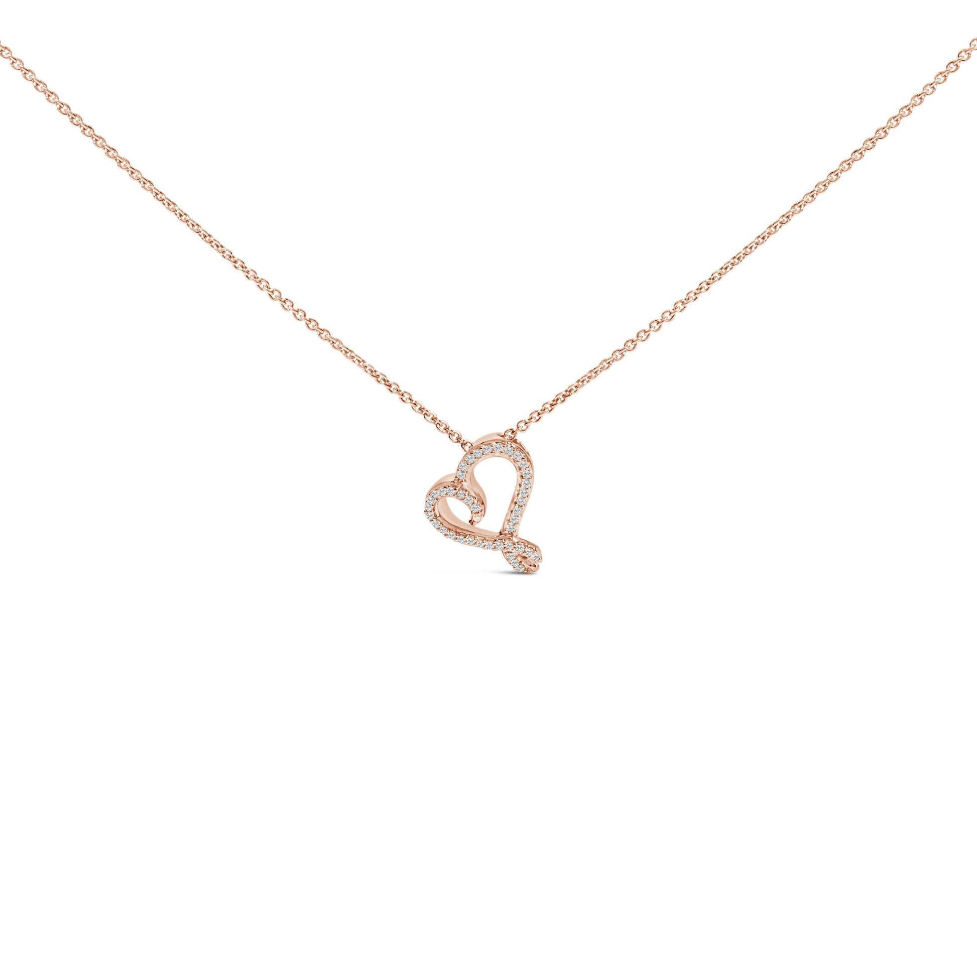 14k Rose Gold Plated Silver 1/10 Cttw Diamond Open Heart Pendant Necklace-0