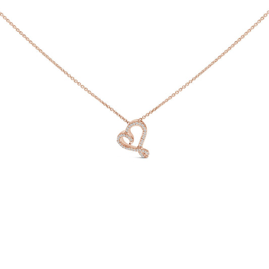 14k Rose Gold Plated Silver 1/10 Cttw Diamond Open Heart Pendant Necklace-0