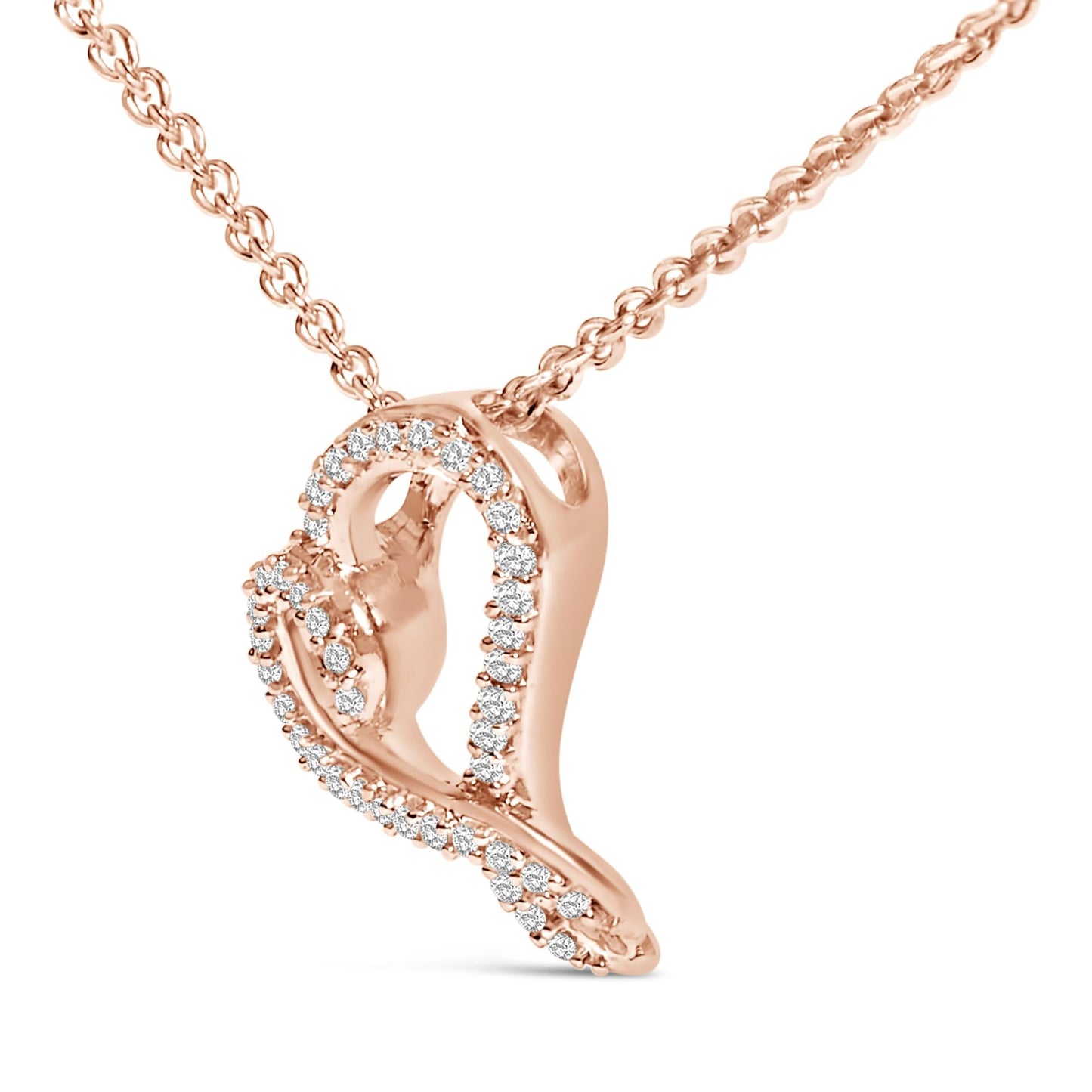 14k Rose Gold Plated Silver 1/10 Cttw Diamond Open Heart Pendant Necklace-3