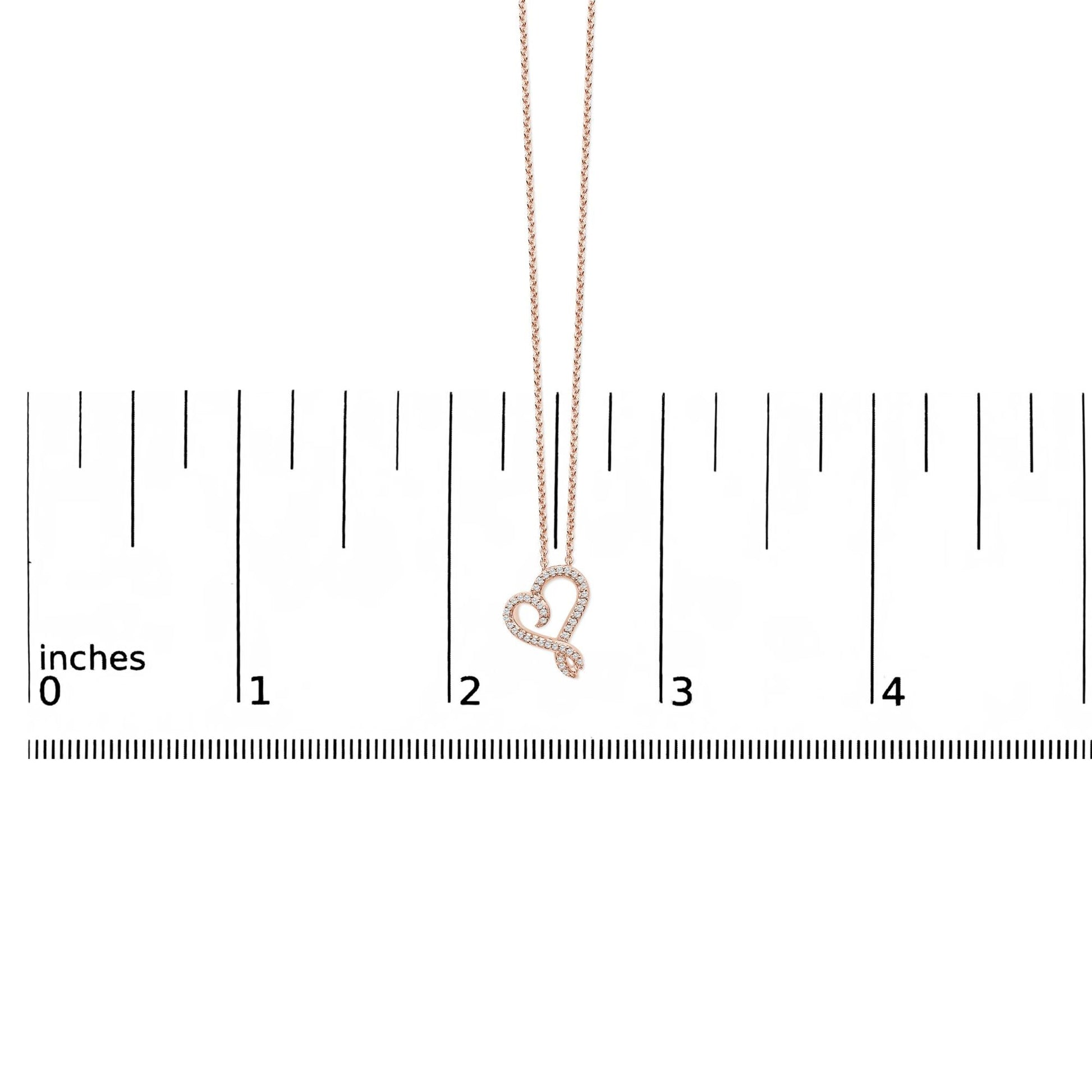 14k Rose Gold Plated Silver 1/10 Cttw Diamond Open Heart Pendant Necklace-4