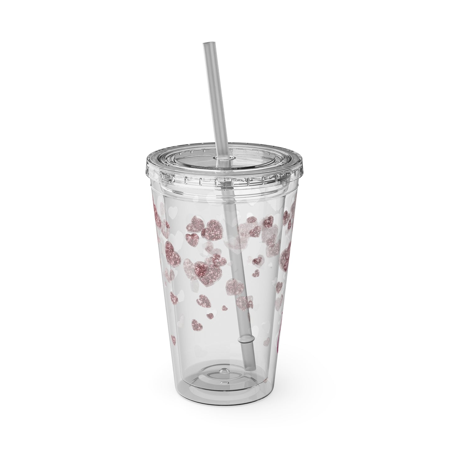 Pink Personalized Heart Name Script Tumbler 16oz Straw Tumbler