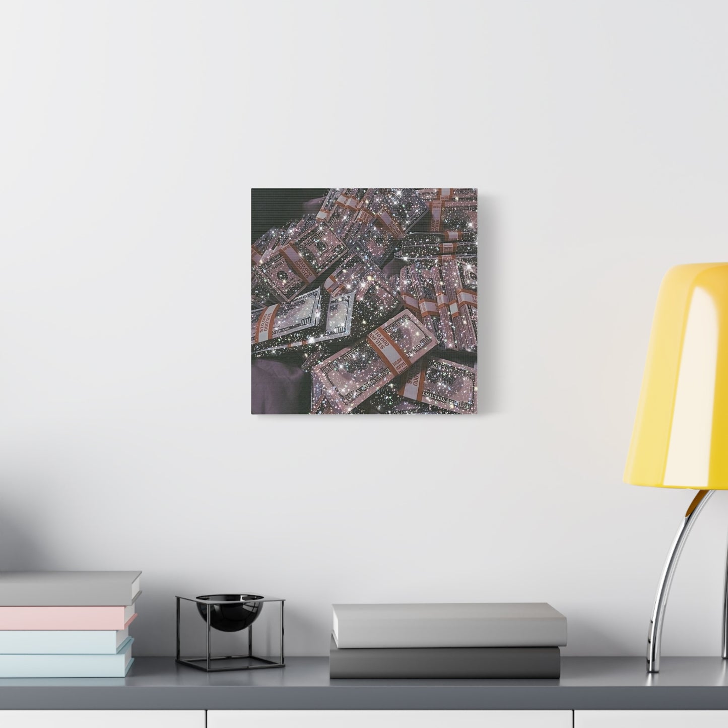Sparkling Money Canvas Art, Glittery Wall Decor for Home, Modern Art Piece, Gift for Art Lovers, Chic Office Decor, Unique Wall Hanging