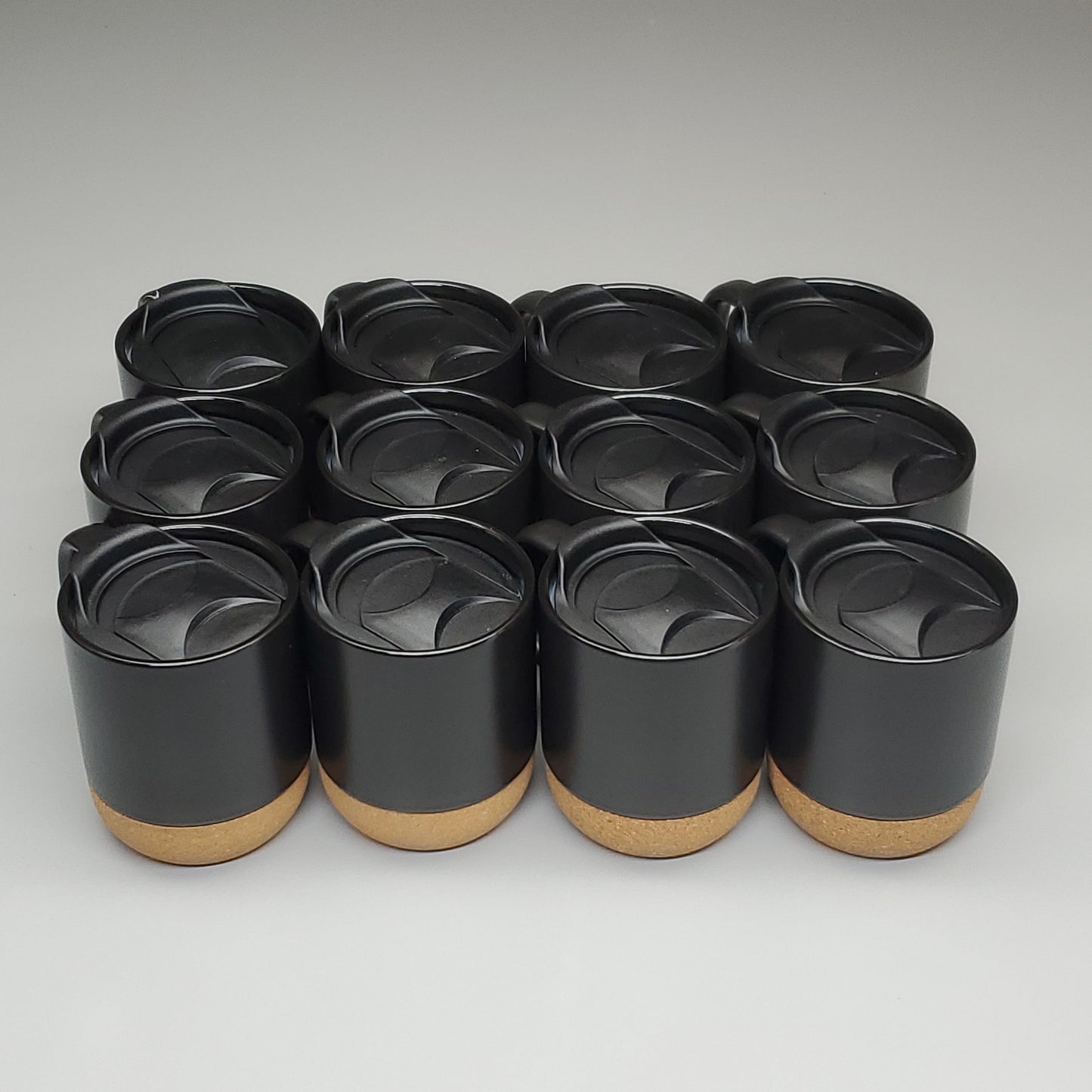 CERAMIC MUGS (12 PACK) w/ Cork Base & Lid Black AC566-00