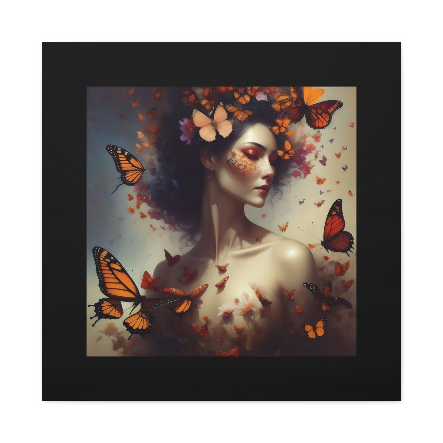 Canvas Wall Art - Butterfly Woman Print, Floral Home Decor, Unique Gift for Nature Lovers, Birthday Decoration, Whimsical Art
