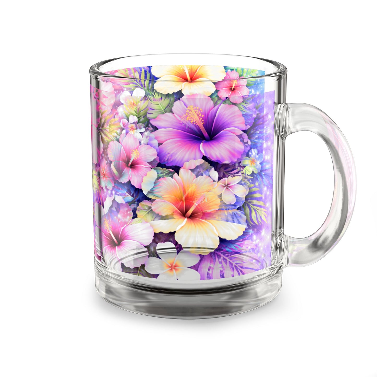 Pastel Tropical Hibiscus Floral Glass Mug 10oz