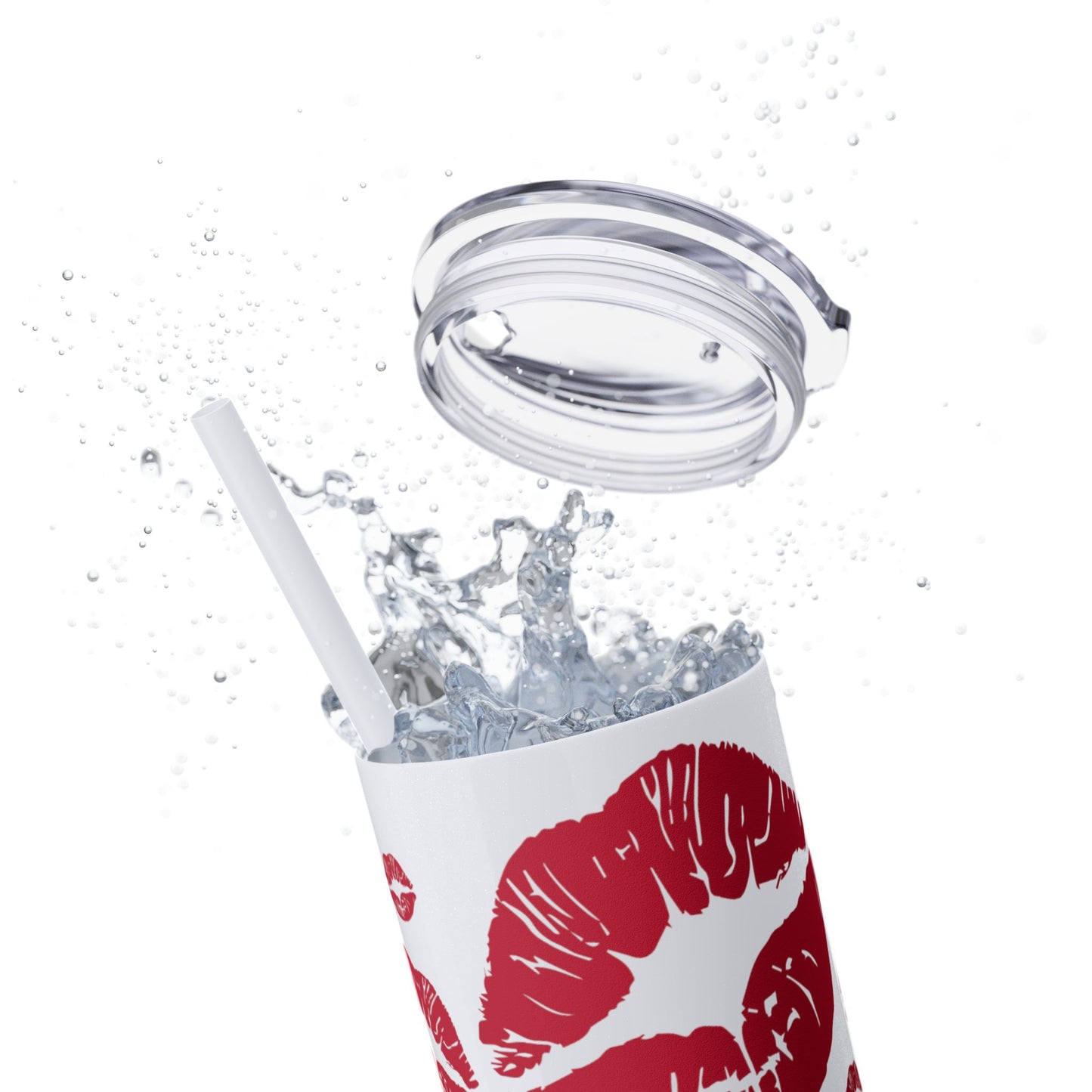 Red Lips Kiss Mark Skinny Tumbler, 20oz | Kiss Print Drinkware | Cute Gift for Her | Travel Mug | Valentine's Day, Wedding Favor