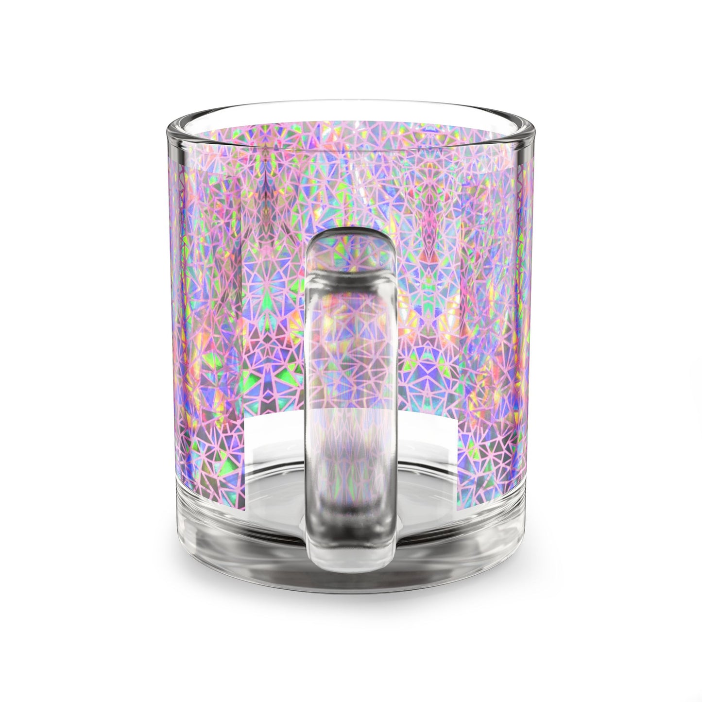 Holographic Geometric Prism Print Stained on Glass Mug Iridescent Kaleidoscope 10oz