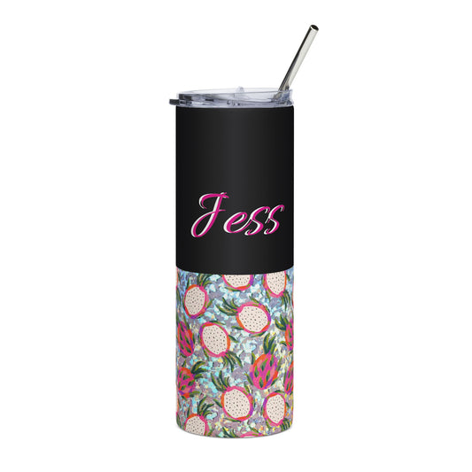 Customized Name Floral Dragon Fruit Tumbler | Stainless Steel 20oz
