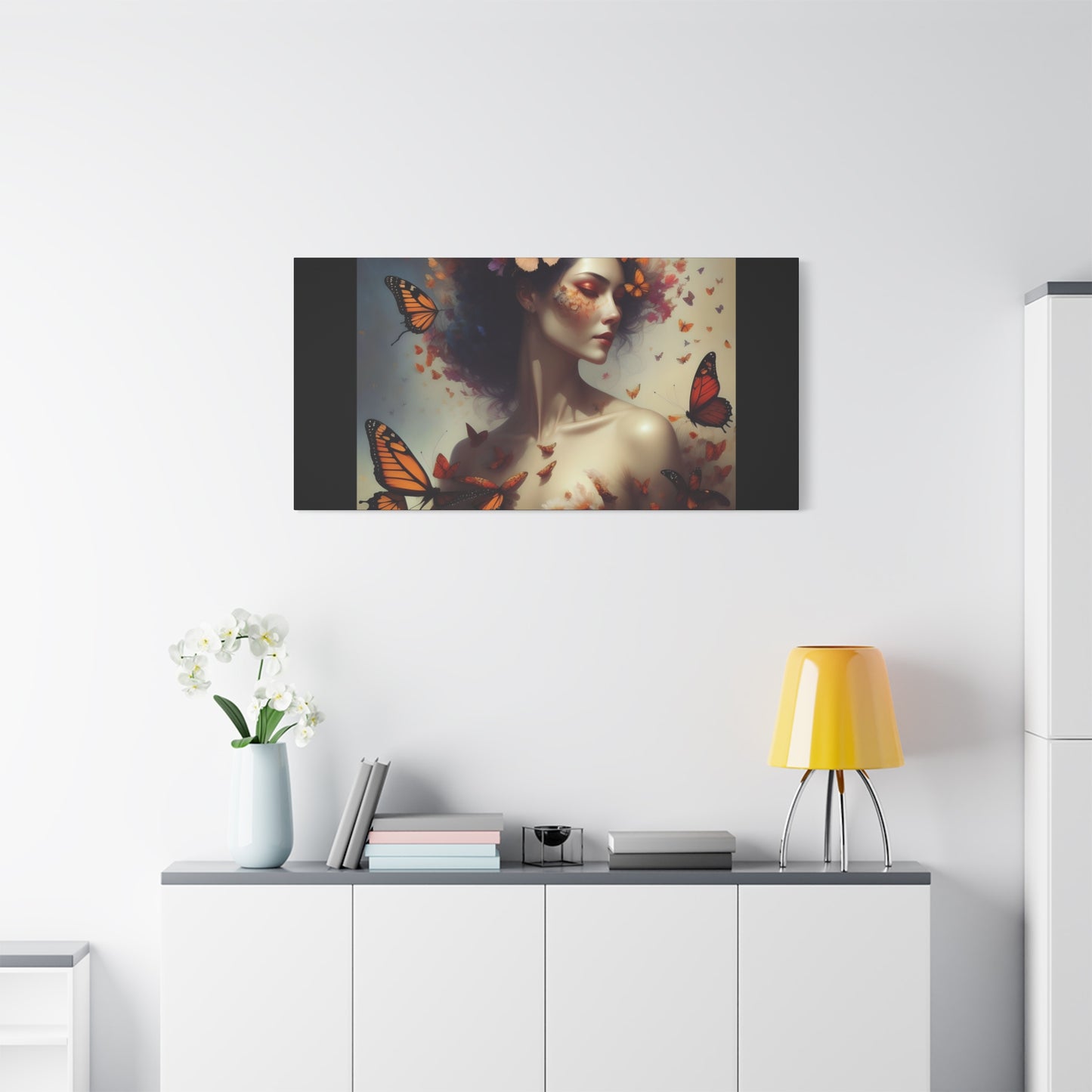 Canvas Wall Art - Butterfly Woman Print, Floral Home Decor, Unique Gift for Nature Lovers, Birthday Decoration, Whimsical Art