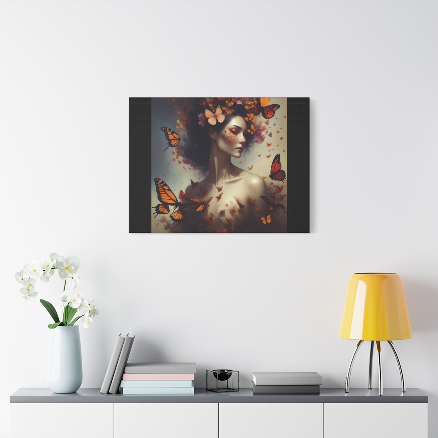 Canvas Wall Art - Butterfly Woman Print, Floral Home Decor, Unique Gift for Nature Lovers, Birthday Decoration, Whimsical Art