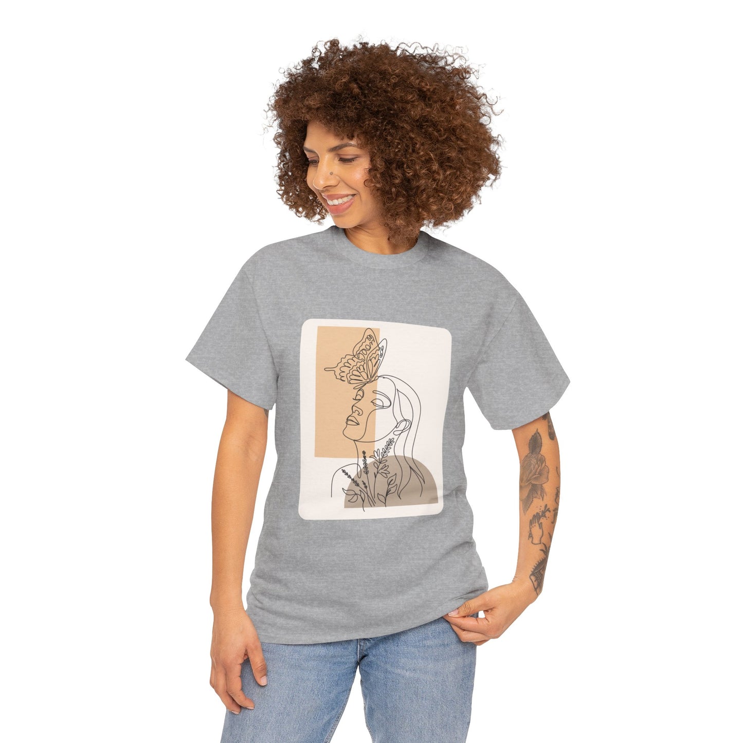 Artistic Unisex Tee: Modern Line Drawing with Butterfly, Perfect for Casual Outings, Gift for Art Lovers, Spring Fashion, Eco-Friendly Wear
