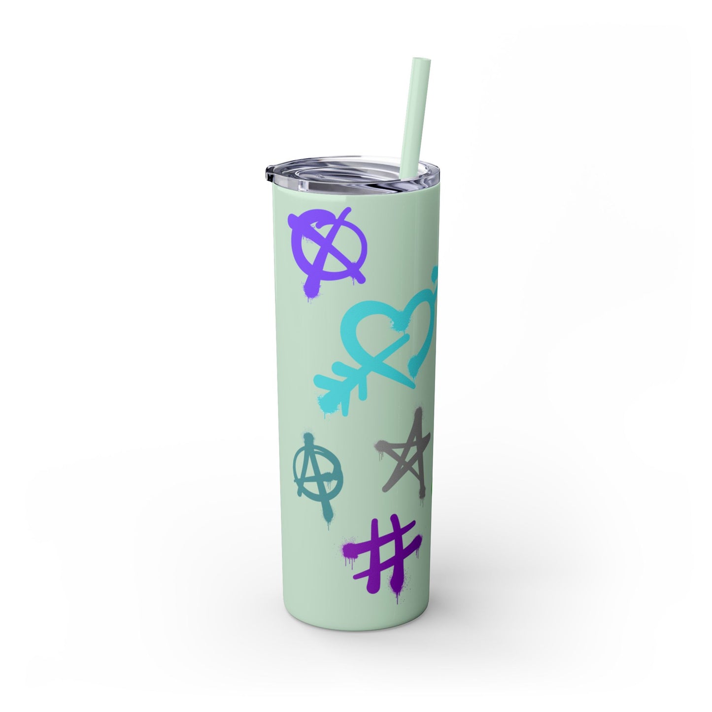Trendy Skinny Tumbler with Straw, 20oz | Unique Graffiti Style Drinkware for Teens, Gifts, Parties, and Everyday Use