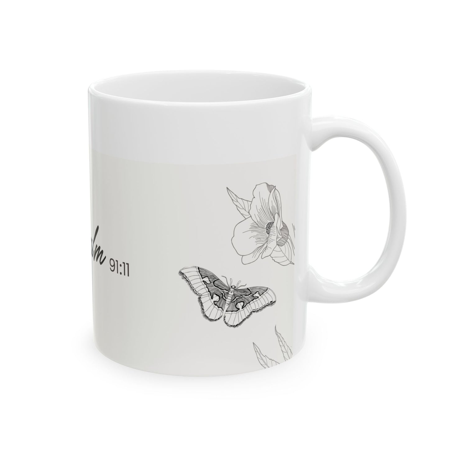 Inspirational Ceramic Mug with Psalm 91:11 Design, Gift for Friends, Home Decor, Tea & Coffee Lovers, Inspirational Quote