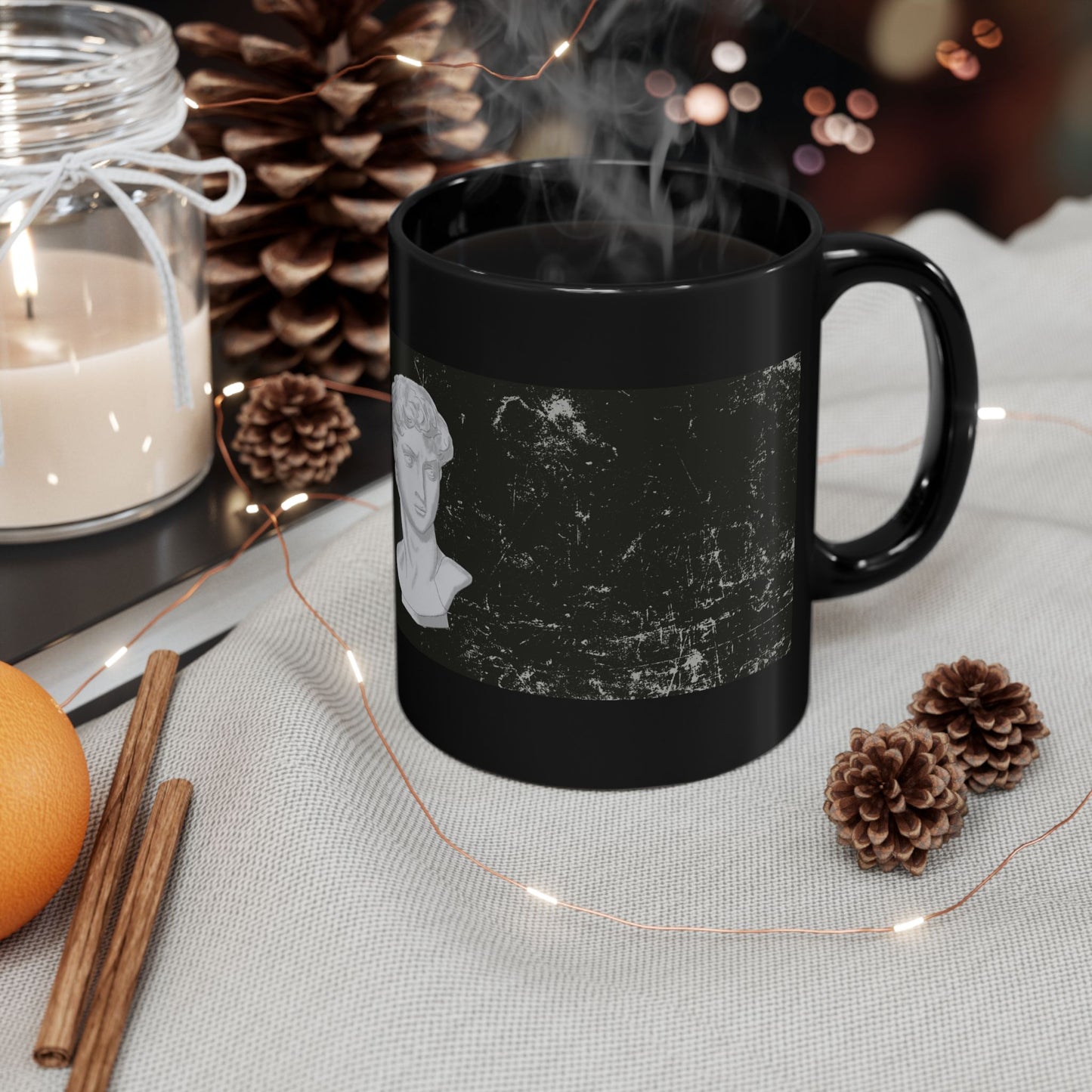 Artistic Black Mug with Bust Design, Gift for Art Lovers, Unique Ceramic Cup, Kitchen Decor, Mug for Coffee or Tea