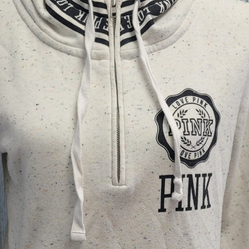 Pink Womens Small PolyCotton Confetti Quarter Zip Hooded Pullover Sweatshirt