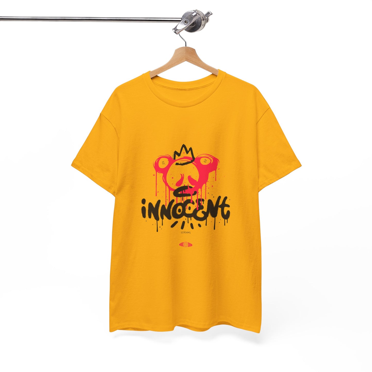 Edgy Graphic Tee: 'Innocent' Design, Urban Fashion, Streetwear, Unisex Cotton T-Shirt, Music Festivals, Casual Wear