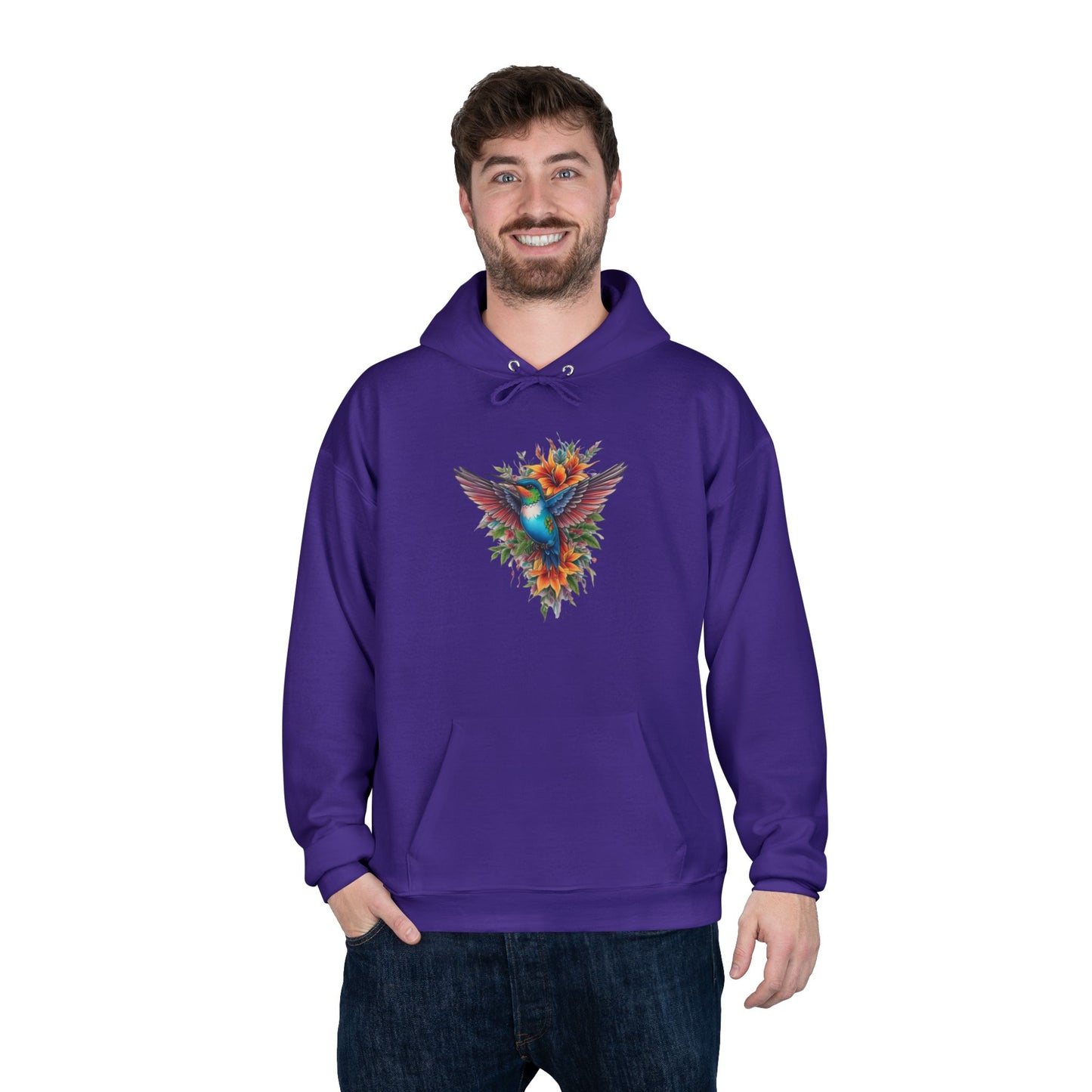 Vibrant Hummingbird Hoodie, Eco-Friendly Pullover, Perfect Gift for Nature Lovers, Spring Fashion, Unique Floral Design