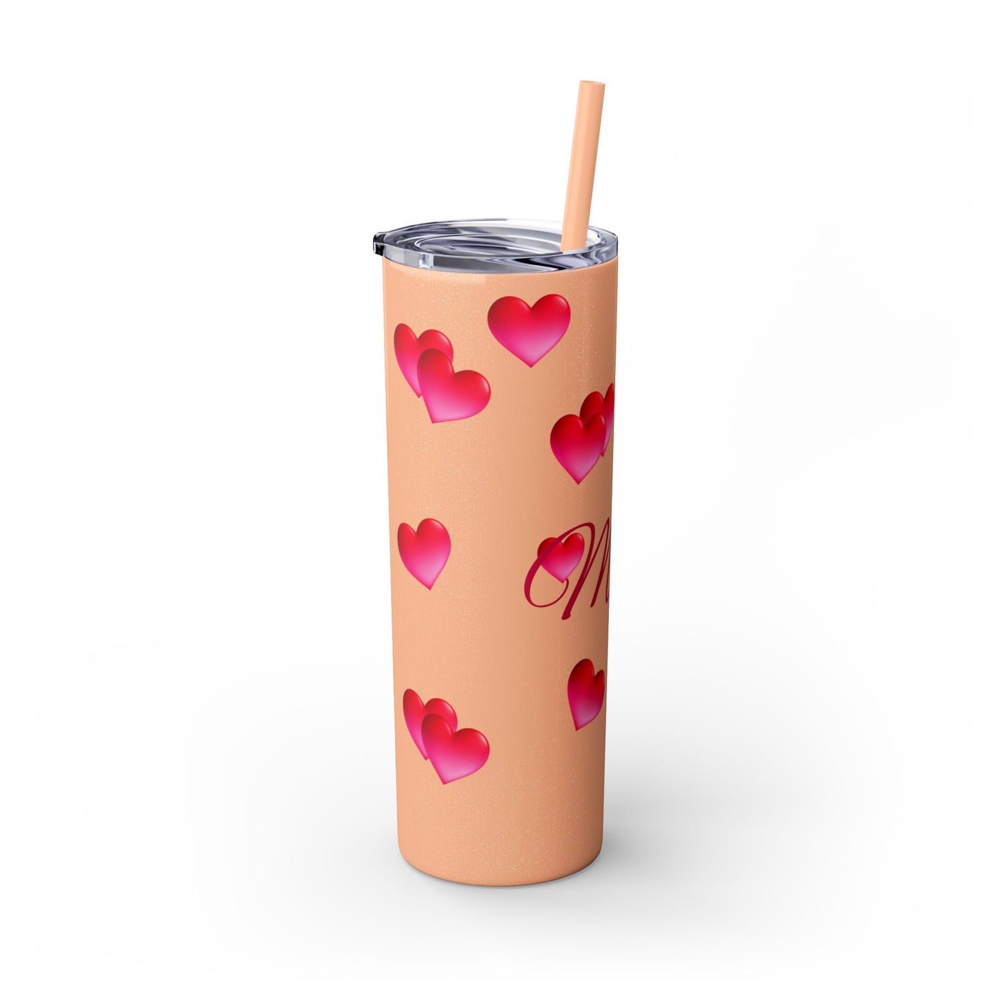 Gepasmaakte Glitter 20oz Dun Tumbler met Pienk Hartpatroon — [Jou Naam Hier]