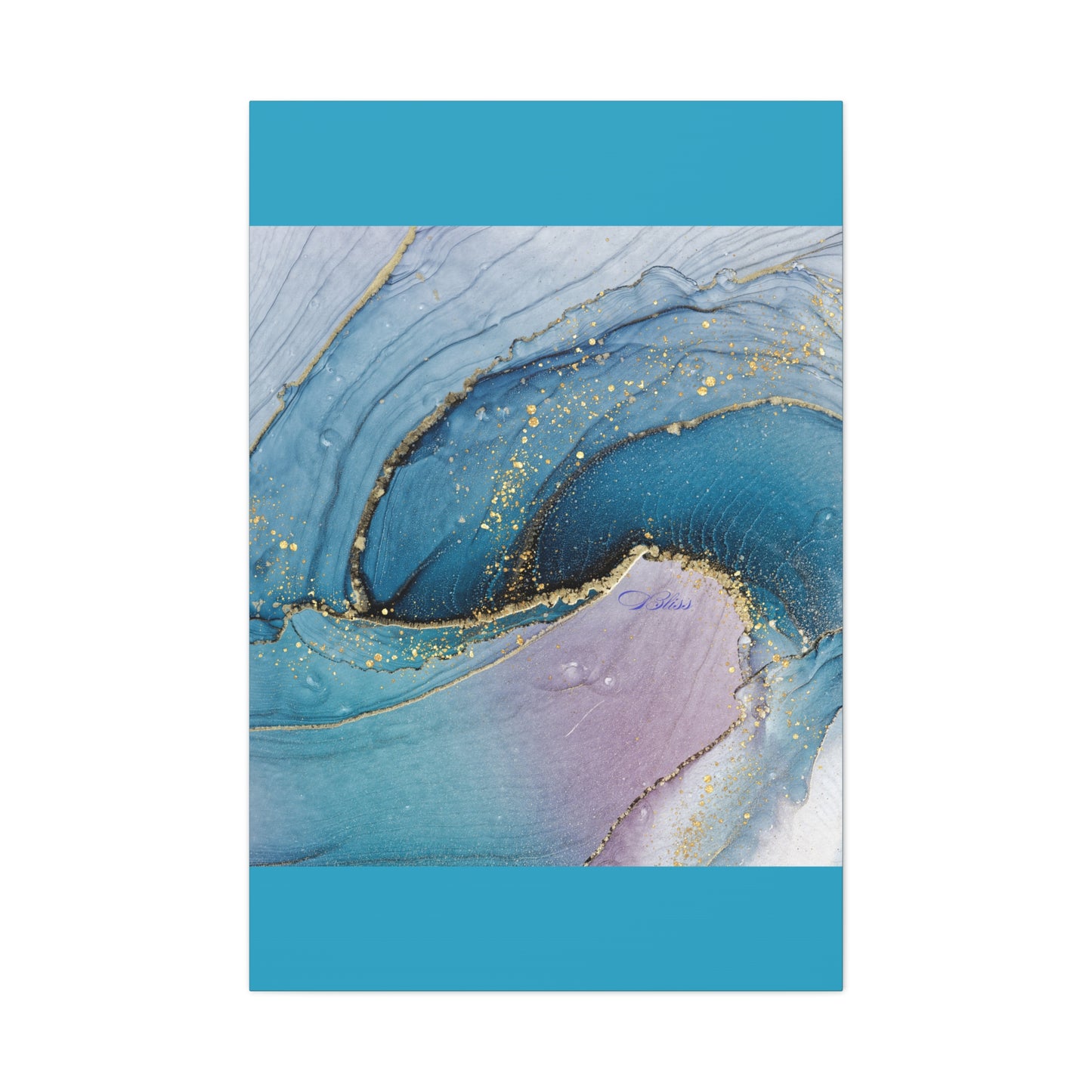 Canvas Wall Art, Abstract Ocean Wave, Modern Decor, Home Office, Gift for Her, Blue Gold Artwork, Living Room Wall Decor