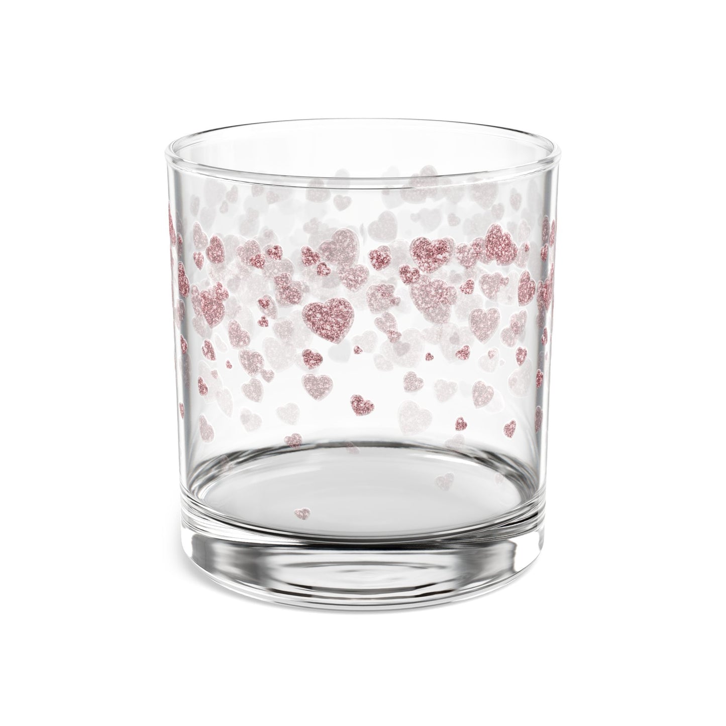 Pink Heart Confetti Glitter Print Rocks Glass 10oz