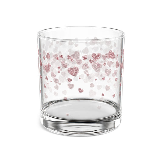 Pink Heart Confetti Glitter Print Rocks Glass 10oz