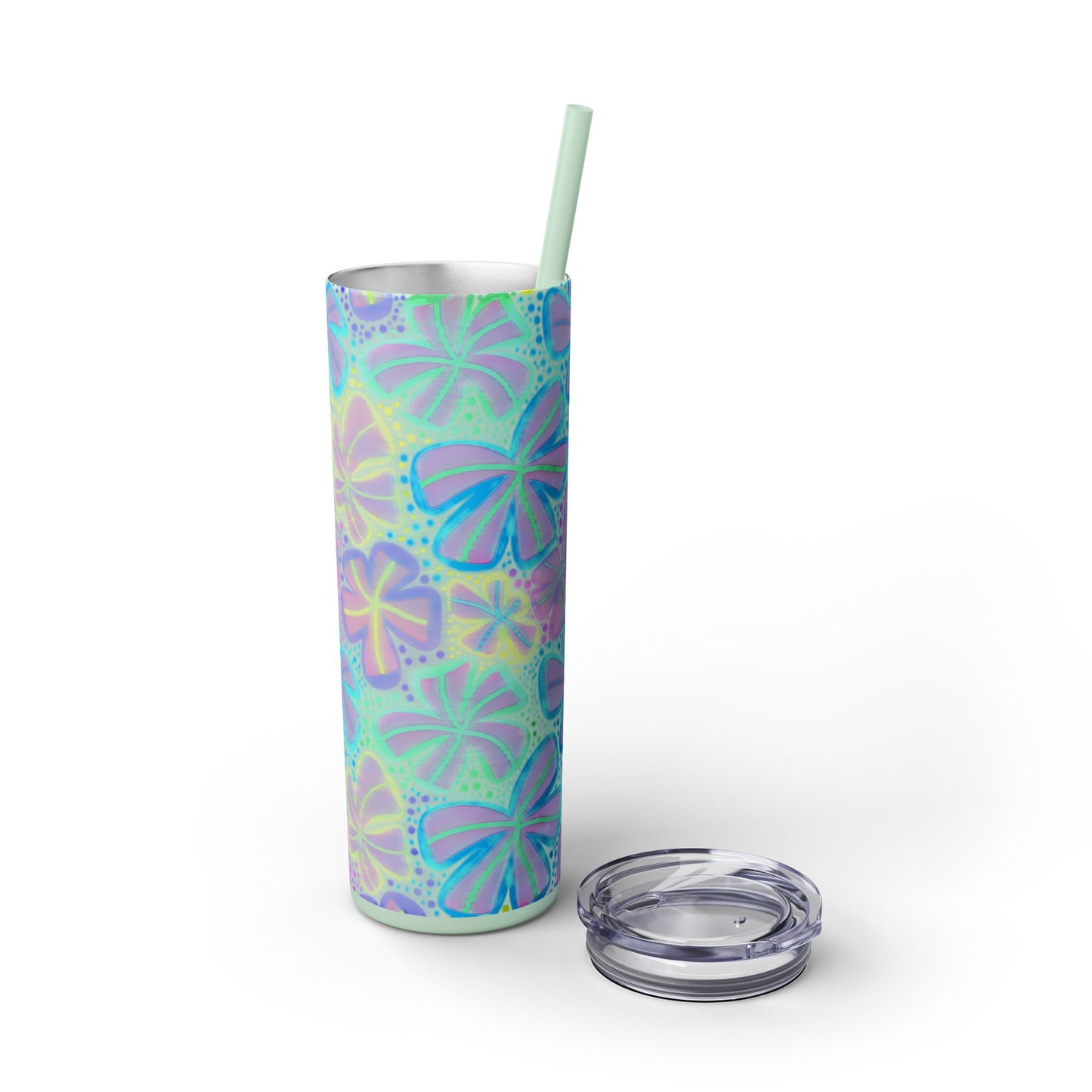 Pastel Butterfly Tumbler, 20oz Drinkware, Spring Decor, Cute Gift for Her, Eco-Friendly Cup, Floral Water Bottle