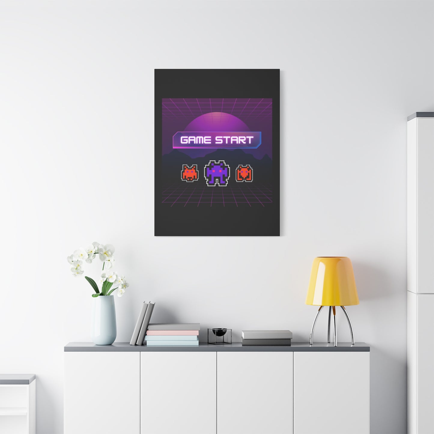Retro Game Start Canvas Art Print | 80s Gaming Wall Decor, Gamer Gift, Pixel Art, Nostalgic Artwork, Home Decor
