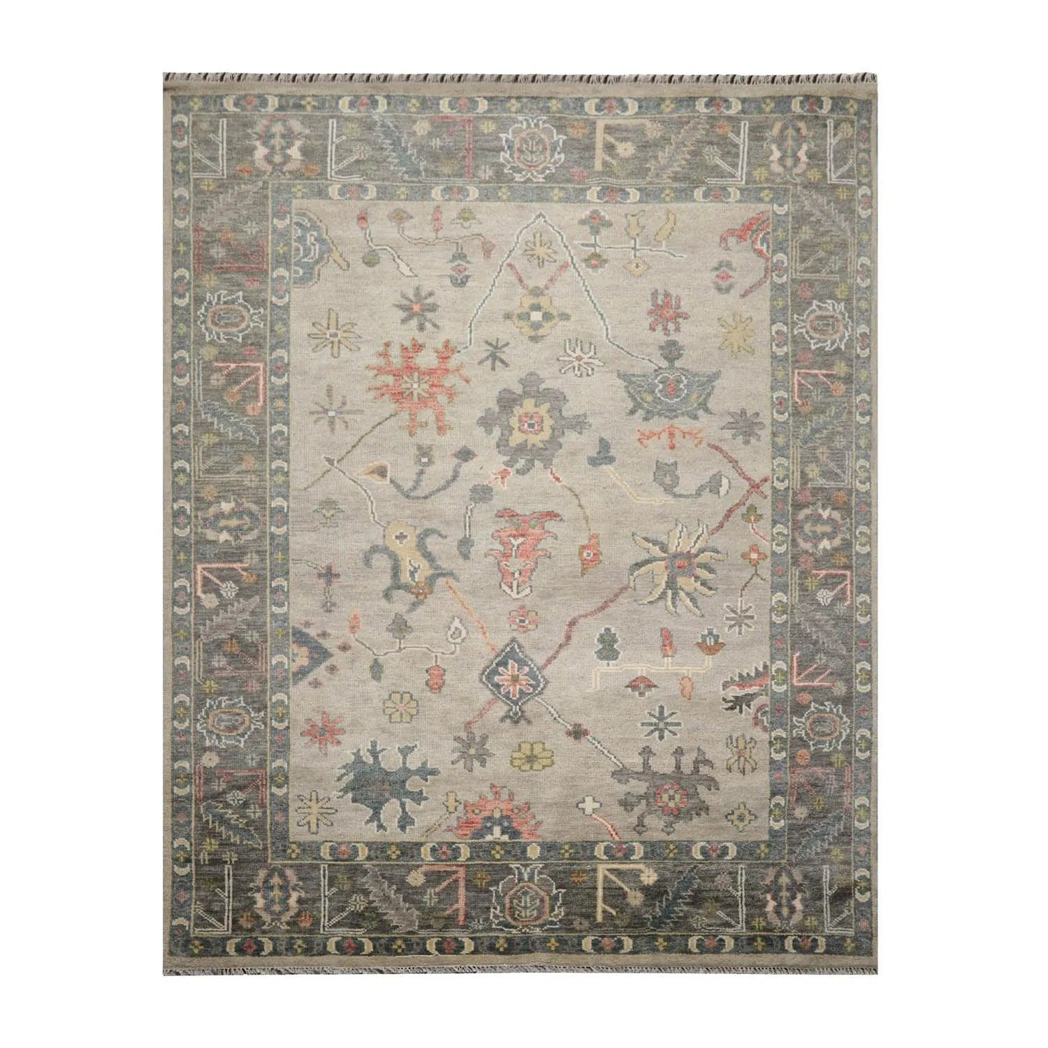 Multi Sizes LoomBloom Muted Turkish Oushak Hand Knotted Wool Area Rug Gray, Beige Color-1