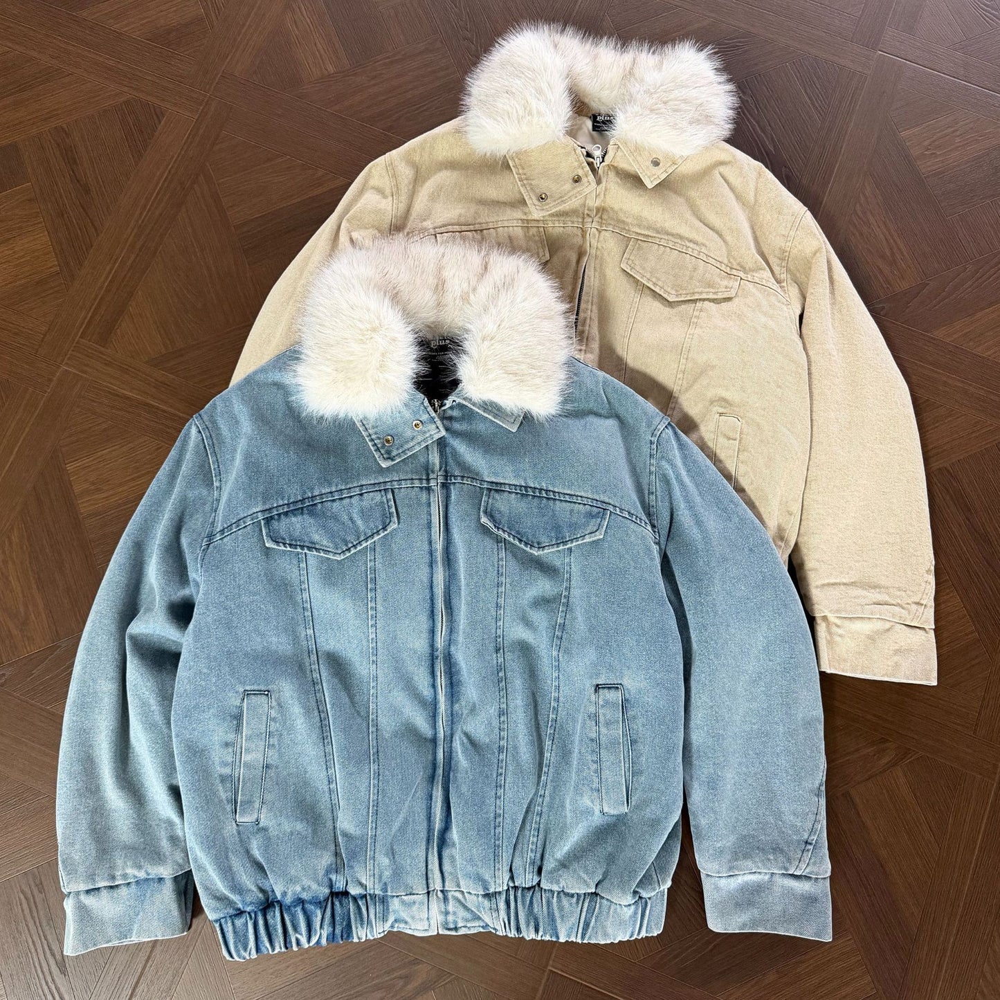 Wool collar denim cotton jacket
