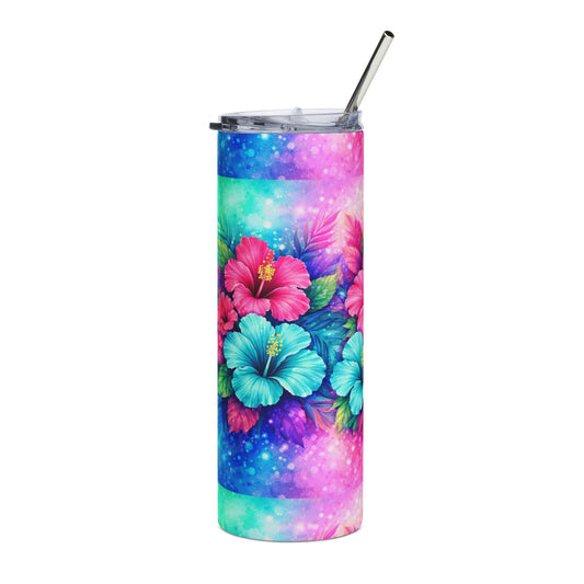 Tropical Hibiscus Floral Tumbler | 20oz Stainless Steel Travel Cup