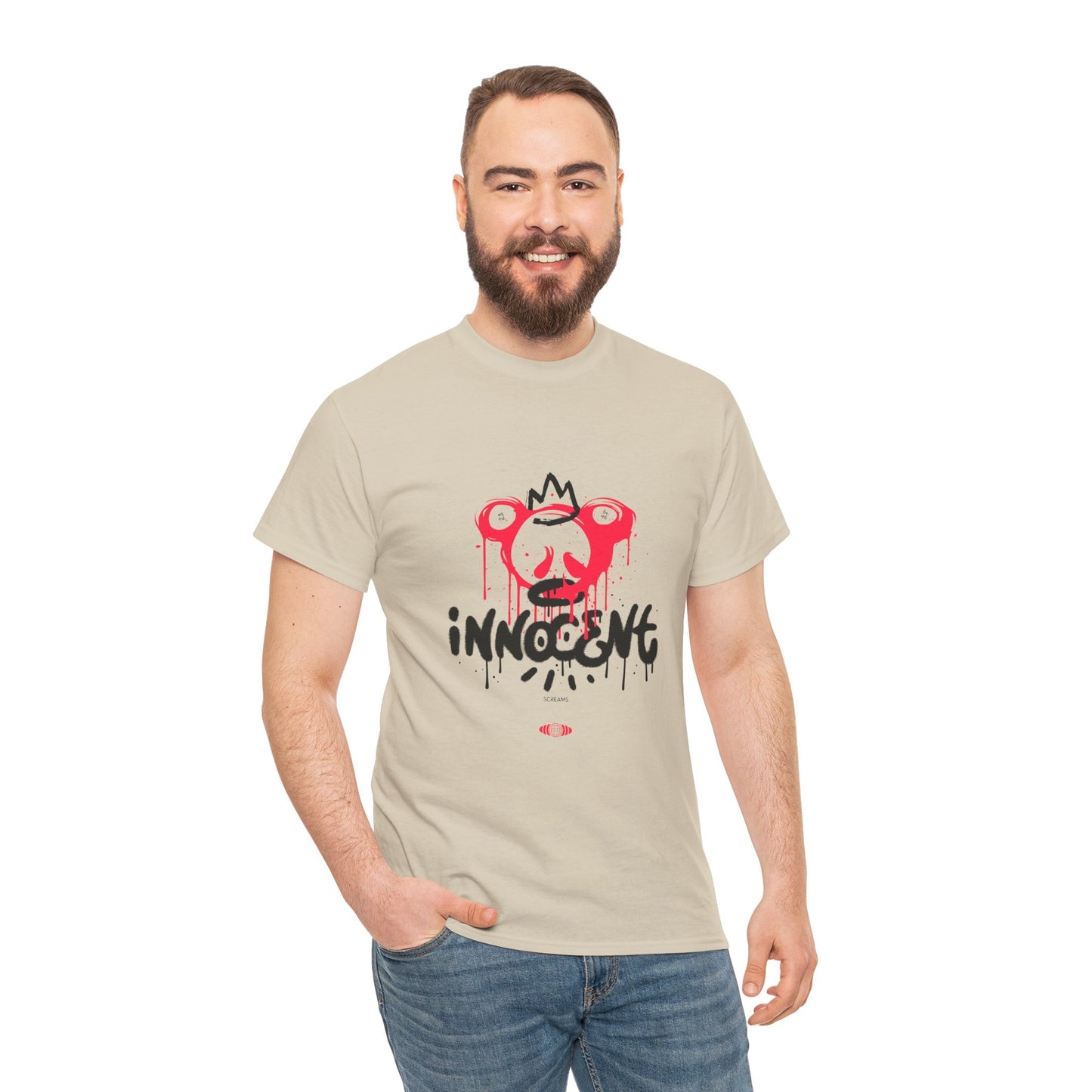 Edgy Graphic Tee: 'Innocent' Design, Urban Fashion, Streetwear, Unisex Cotton T-Shirt, Music Festivals, Casual Wear