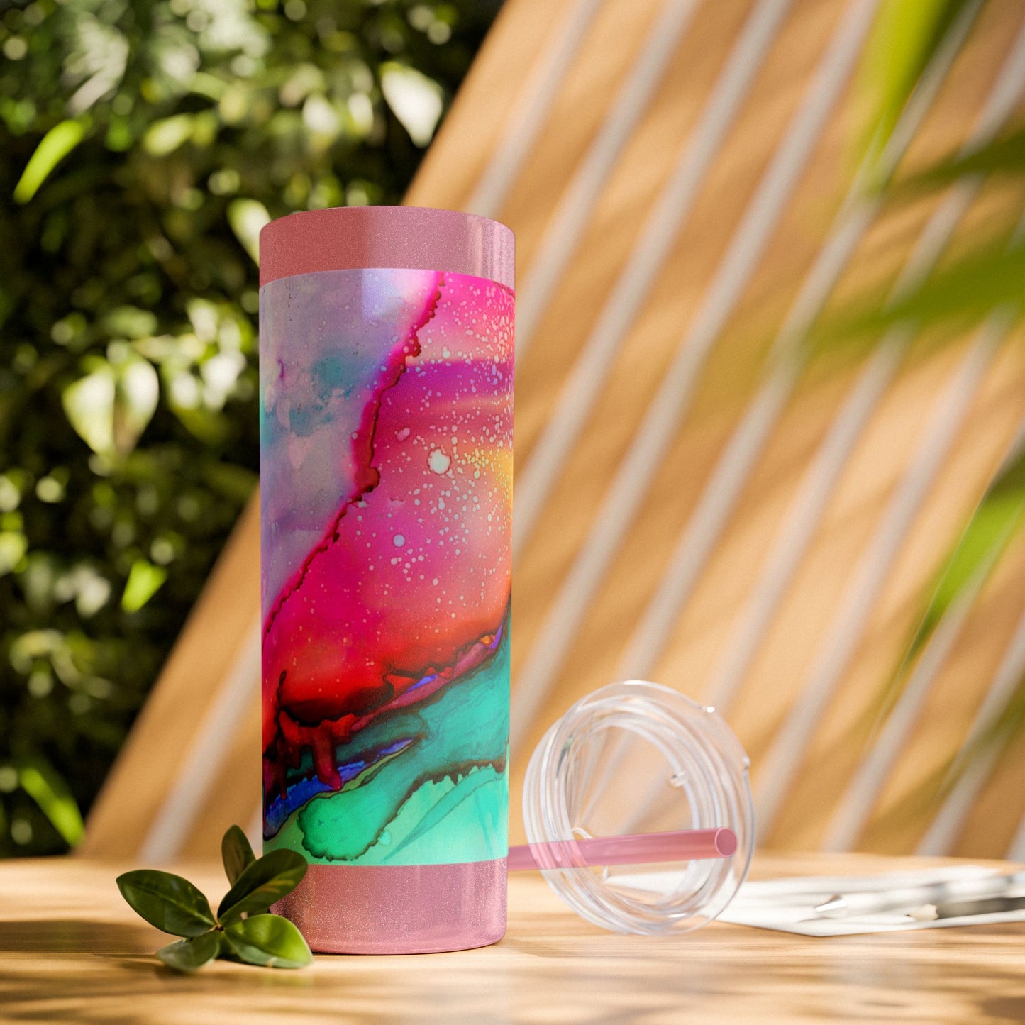 Beautiful Watercolor Splatter Skinny Tumbler with Straw - 20oz, Vibrant Colorful Drinkware for Every Occasion, Perfect Gift for Friends, Reusable Travel Mug, Water [...]