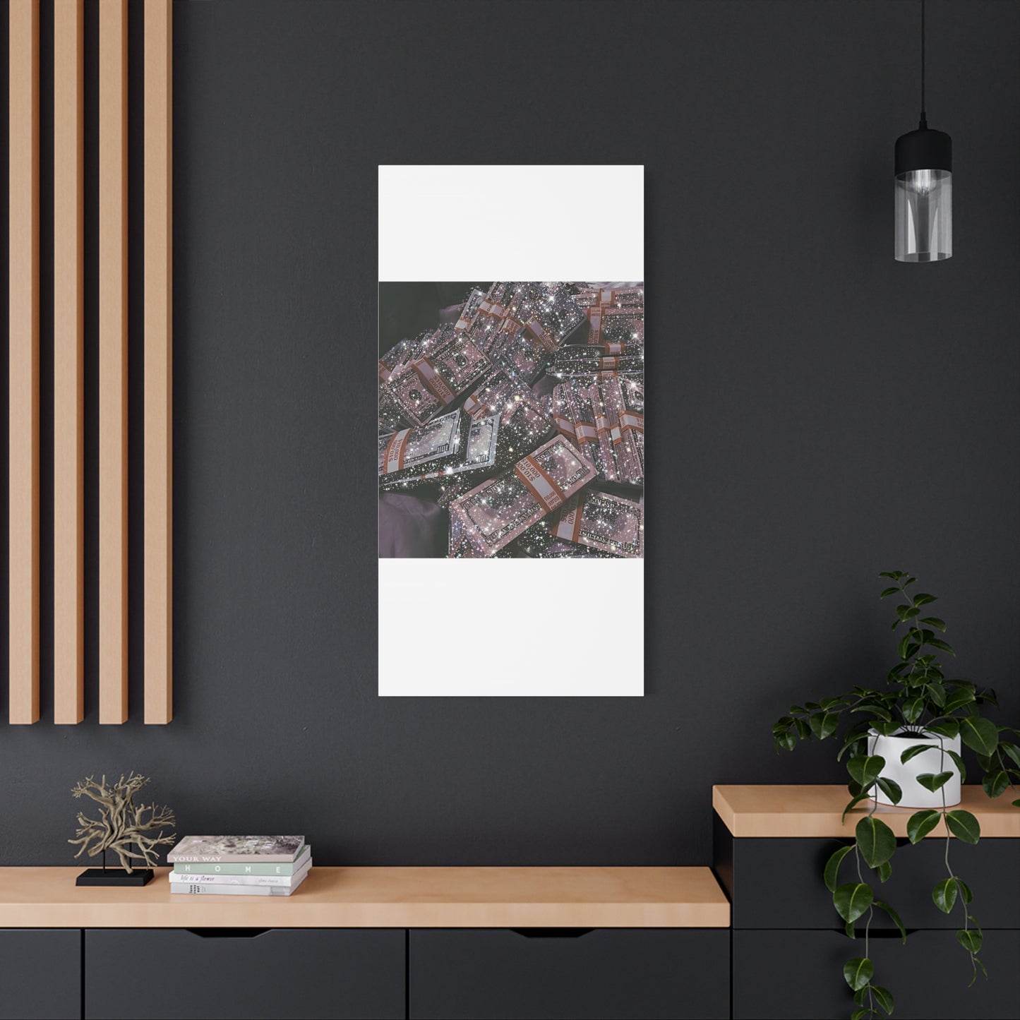 Sparkling Money Canvas Art, Glittery Wall Decor for Home, Modern Art Piece, Gift for Art Lovers, Chic Office Decor, Unique Wall Hanging