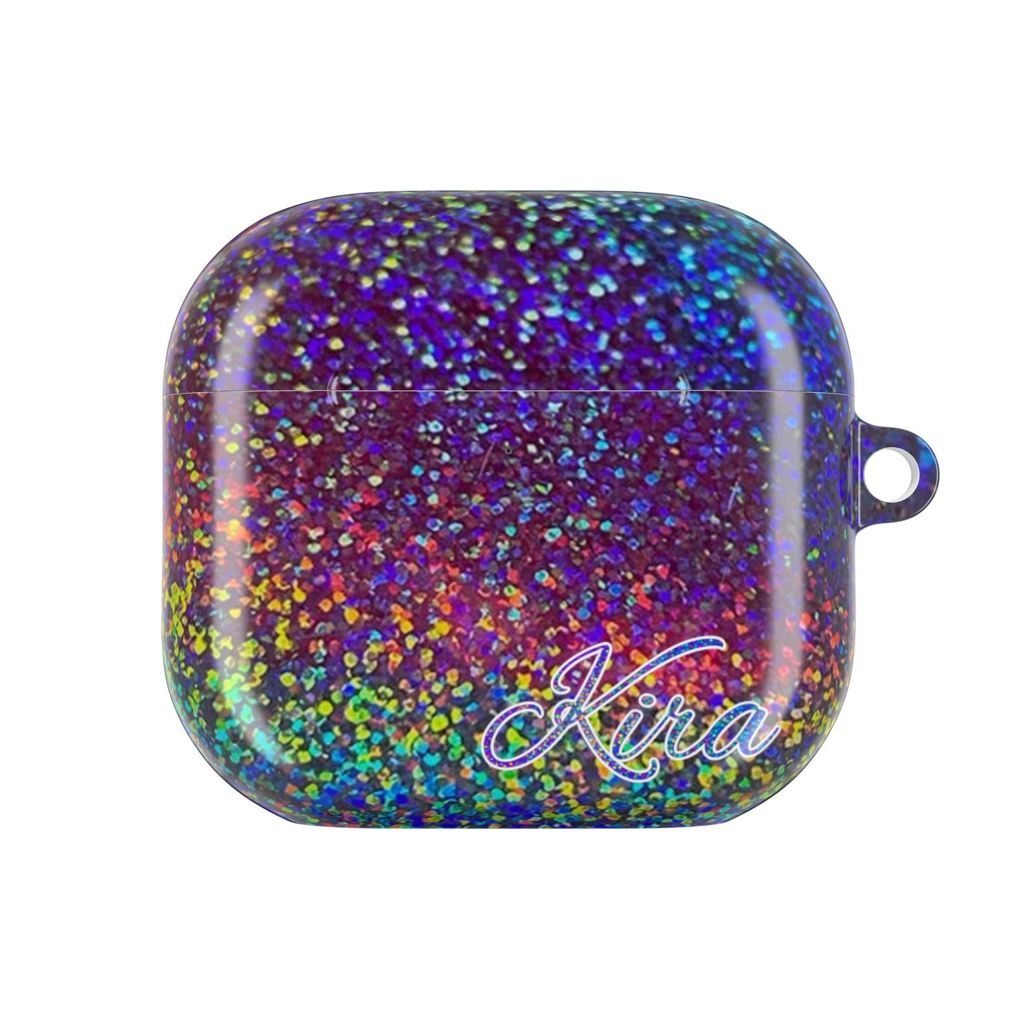 Holographic Rainbow Glitter Print Earbud Case - Personalized Name Option