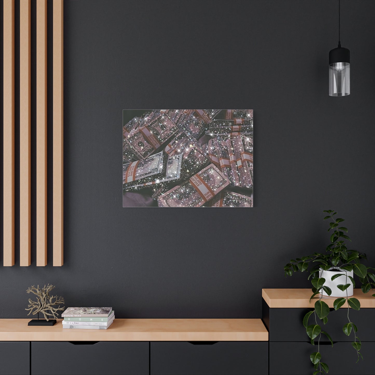 Sparkling Money Canvas Art, Glittery Wall Decor for Home, Modern Art Piece, Gift for Art Lovers, Chic Office Decor, Unique Wall Hanging