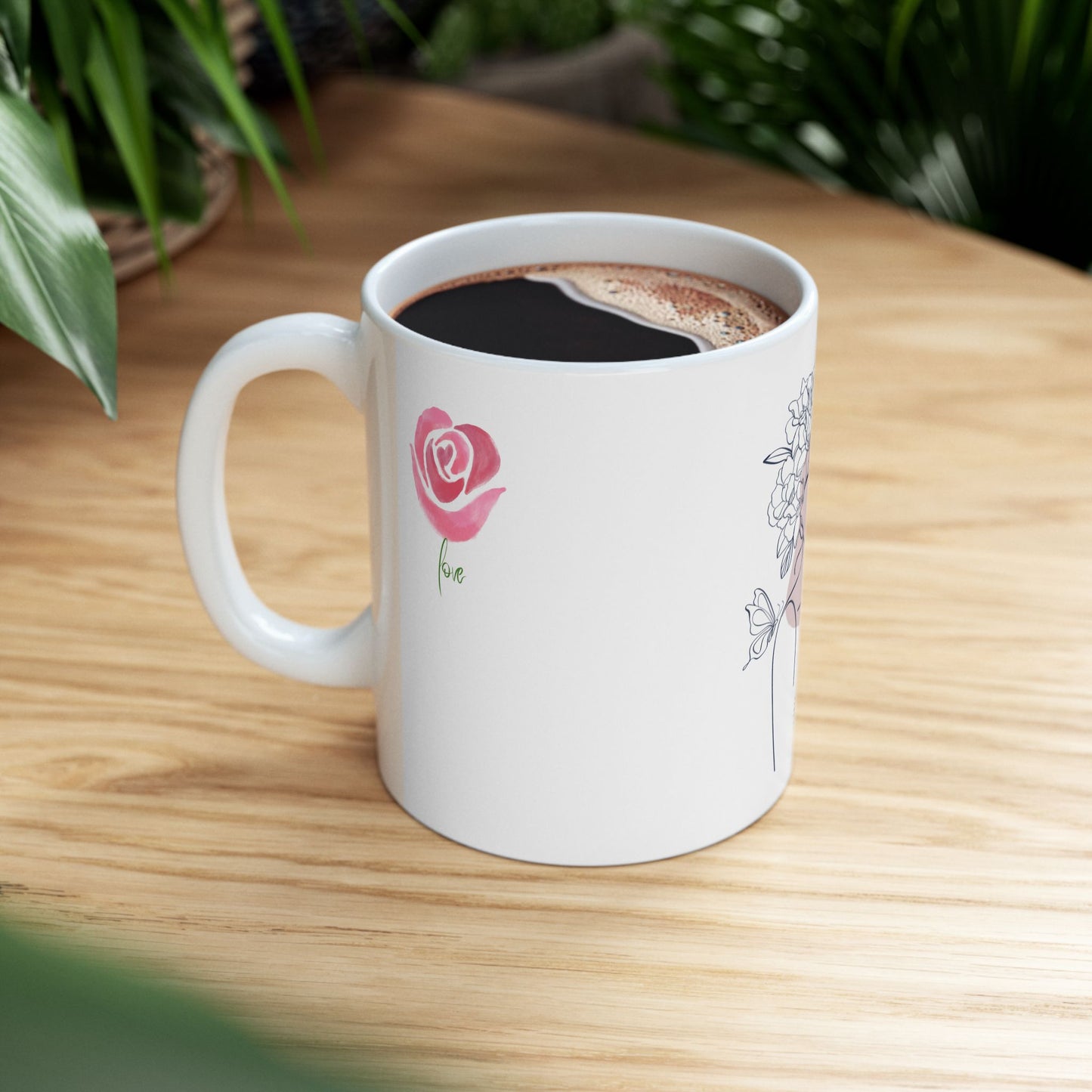 Floral Butterfly Woman Art Love Ceramic Mug - Boho Gift, Coffee Mug, Tea Lover Gift, Home Decor, Self-Care, Inspirational Quote